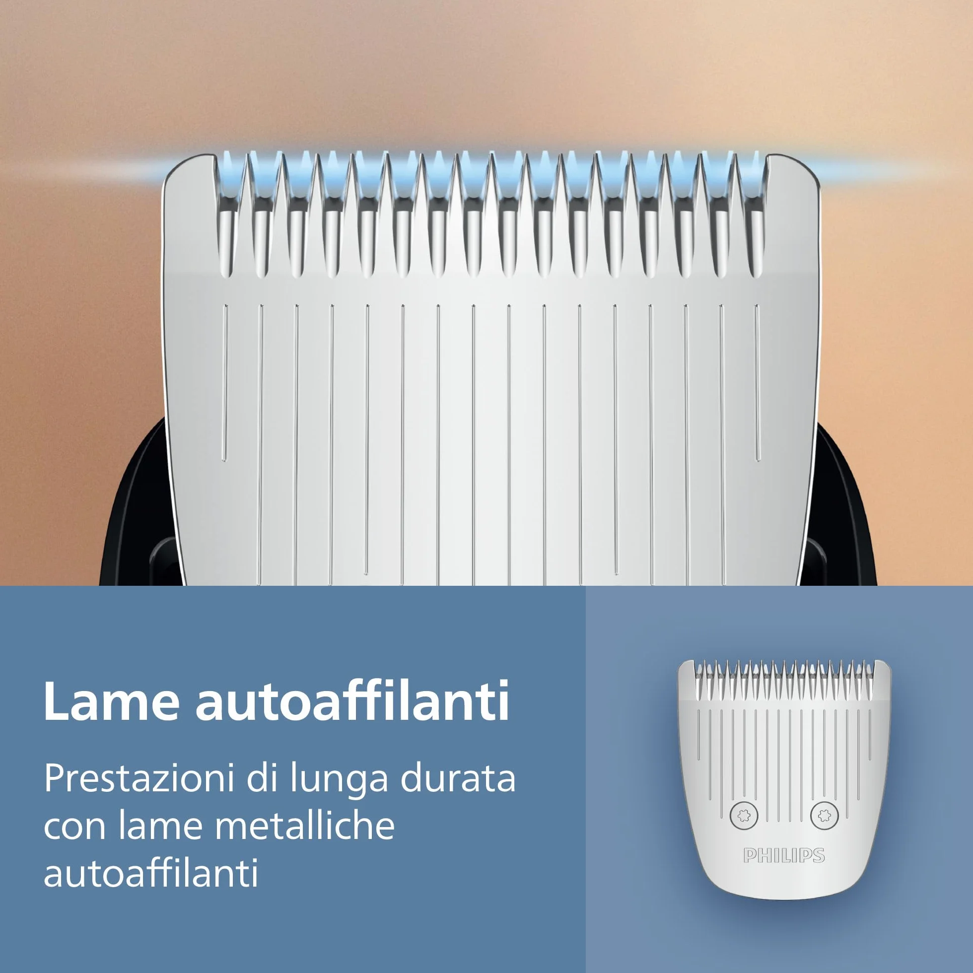 Philips Serie 3000 Regolabarba BT3660/15, Lame Metallo Autoaffilanti, 40 Impostazioni Lunghezza, Pettine Lift&Trim, Impermeabile, Ricarica USB