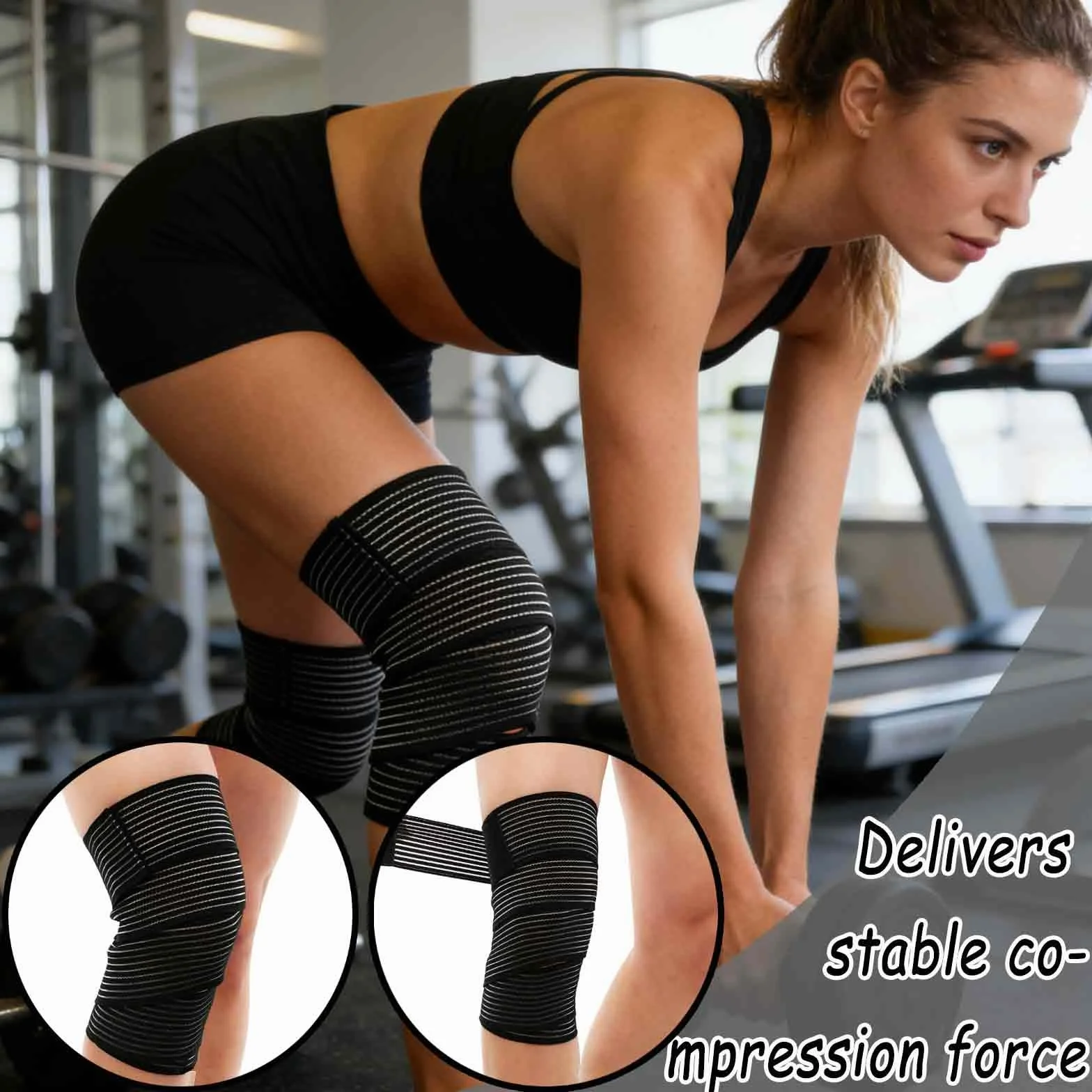 Fascia Elastica Coscia 200CM in Nylon – Benda Compressiva Sportiva con Chiusura a Strappo, Regolabile, Traspirante, Nero (2 Pezzi)
