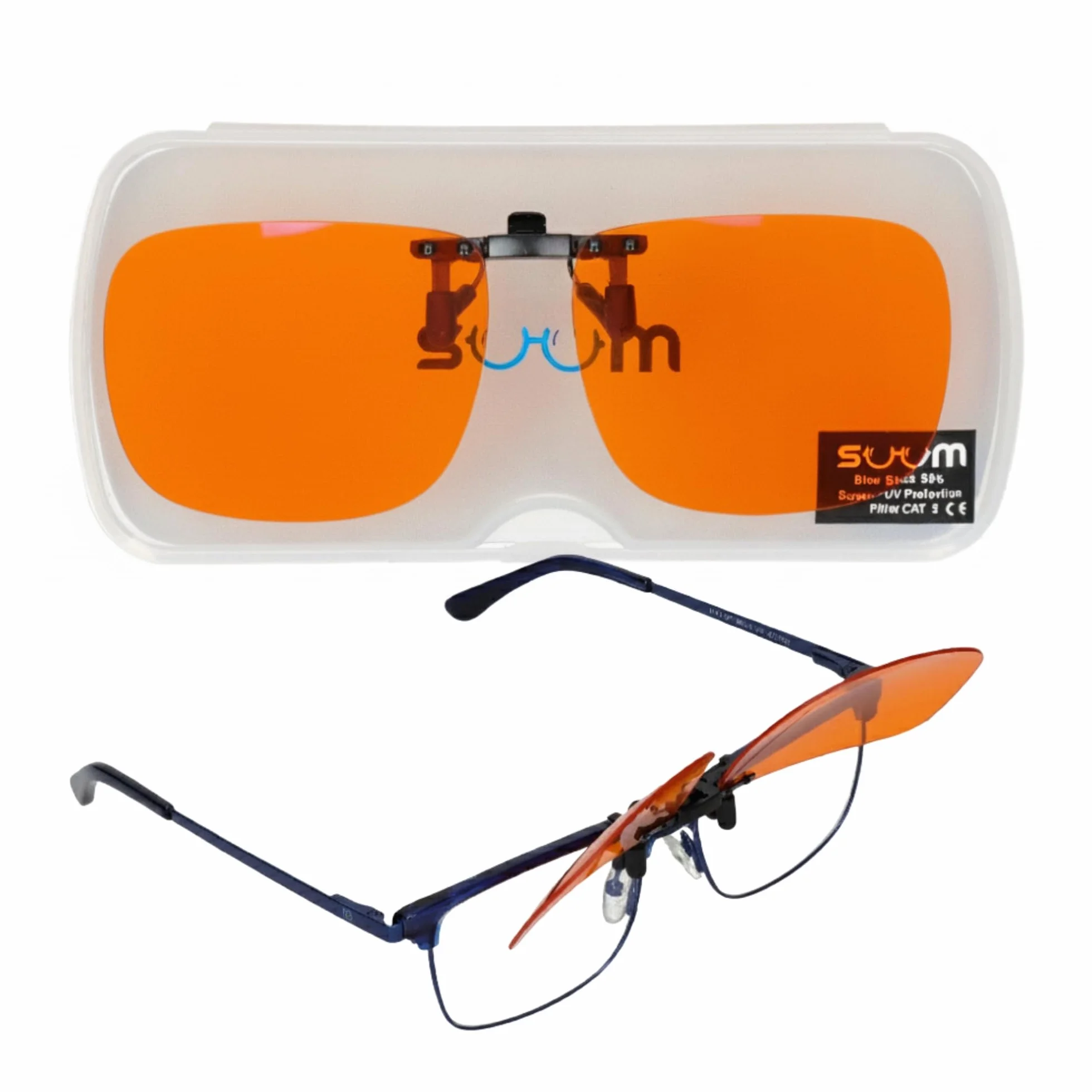 SUUM Clip-On con Morsetto Ribaltabile Filtro Luce Blu per Occhiali da Vista Lenti Arancioni Antiaffaticamento per Schermi Lettura Gaming Lavoro