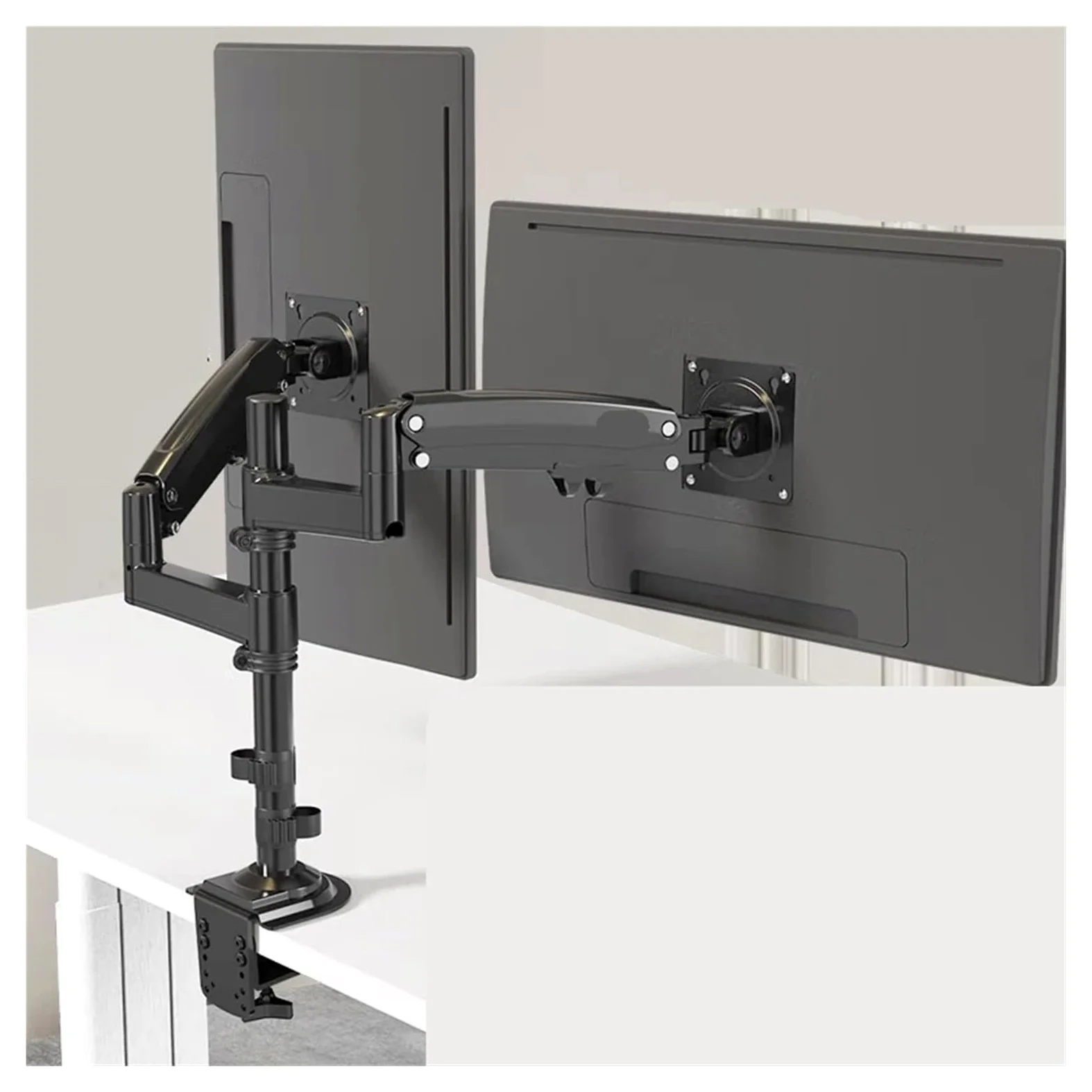 Supporto da Tavolo H180 per Doppio Monitor da 17-27 Pollici, con Molla A Gas E Movimento Completo, Supporto per TV LCD, Portata 2-9 kg, Supporto A Doppio Braccio con Morsetto，2 9kg White