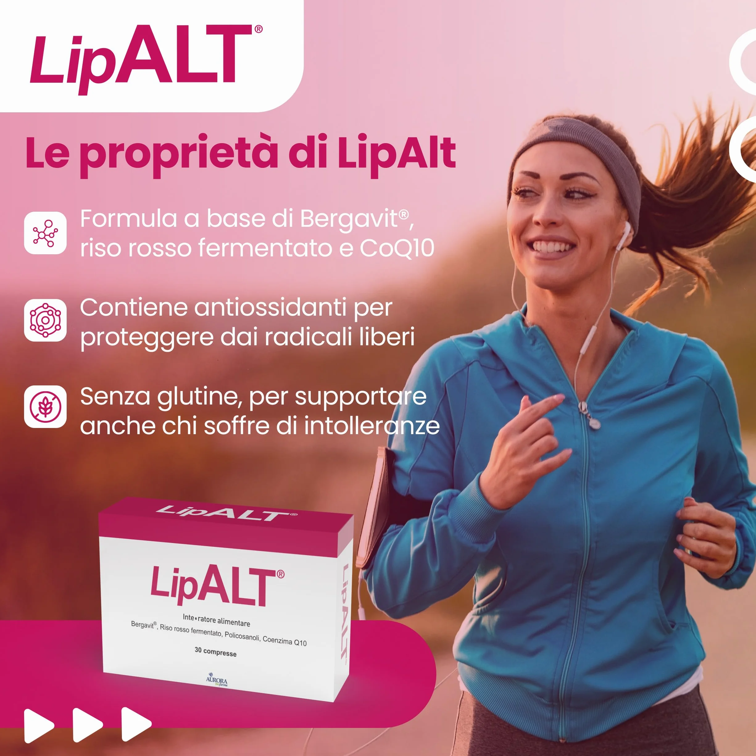 Aurora Biofarma Lipalt Integratore Colesterolo Alto e Trigliceridi Riso Rosso Fermentato Coenzima Q10 Monacolina K Bergavit Policosanoli 30 Compresse Senza Glutine