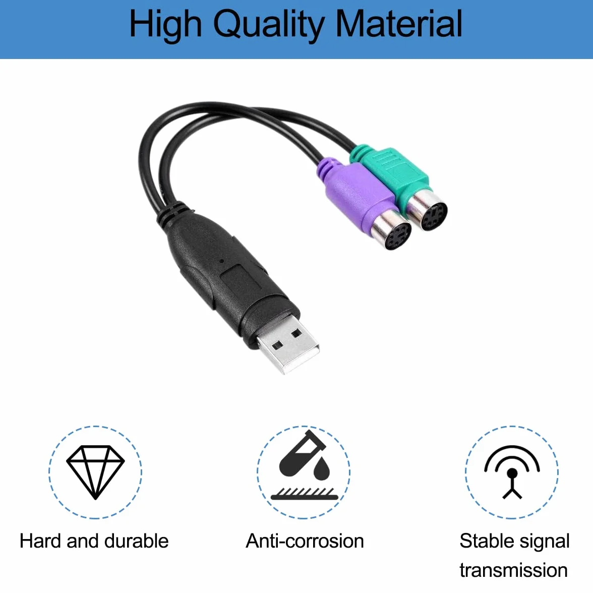Cavo adattatore mouse tastiera adattatore PS2 a USB, spina maschio PS/2 femmina a USB A con chip, cavo convertitore 2 in 1 da PS2 a USB 2.0