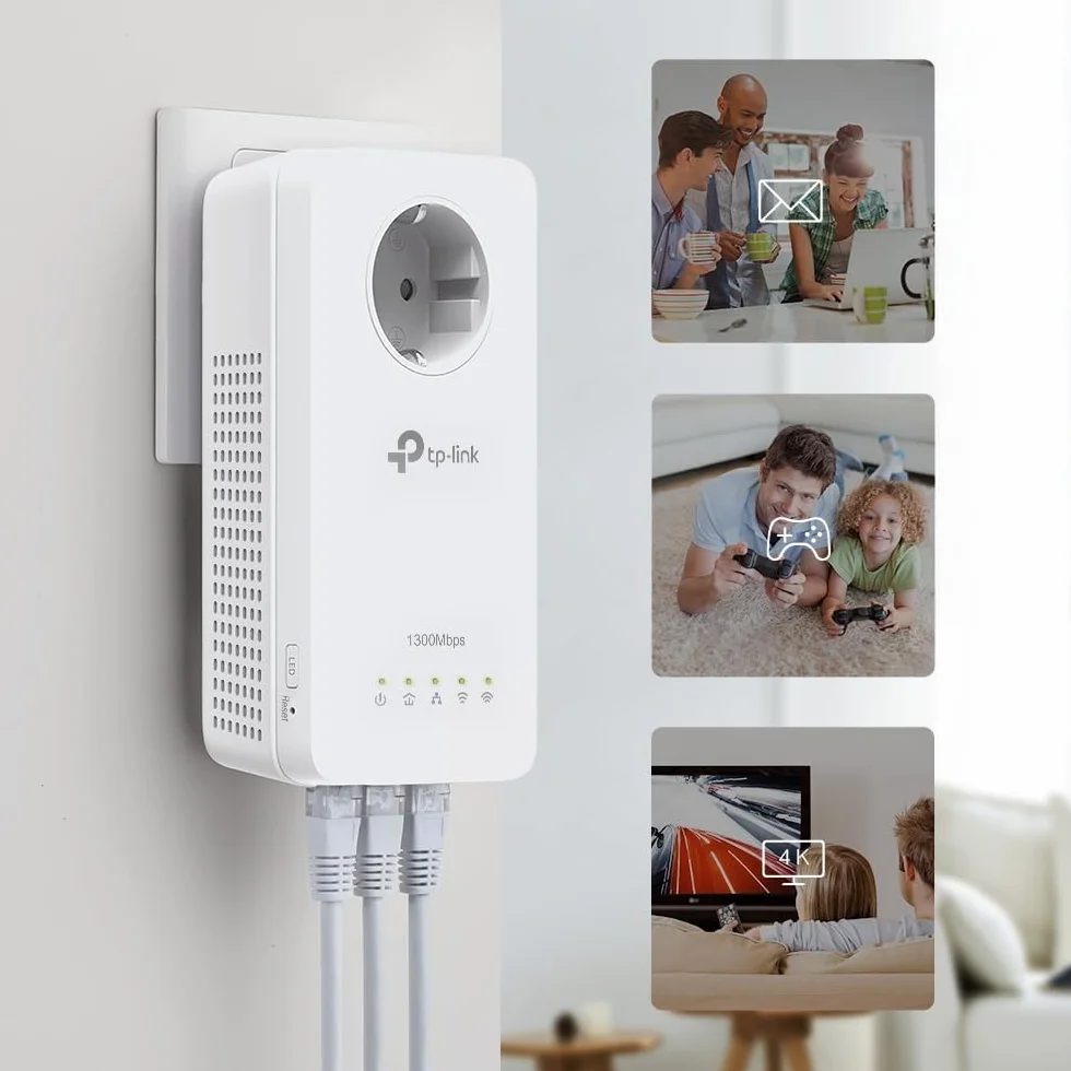 Tp-Link Tl-Wpa8631P Kit Powerline Wifi, Av1300 Mbps Su Powerline, Ac1200 Mbps Su Wifi Dual Band, 3 Porte Gigabit, Plug And Play, AV1300 Wi-Fi AC1200 con presa, Bianco
