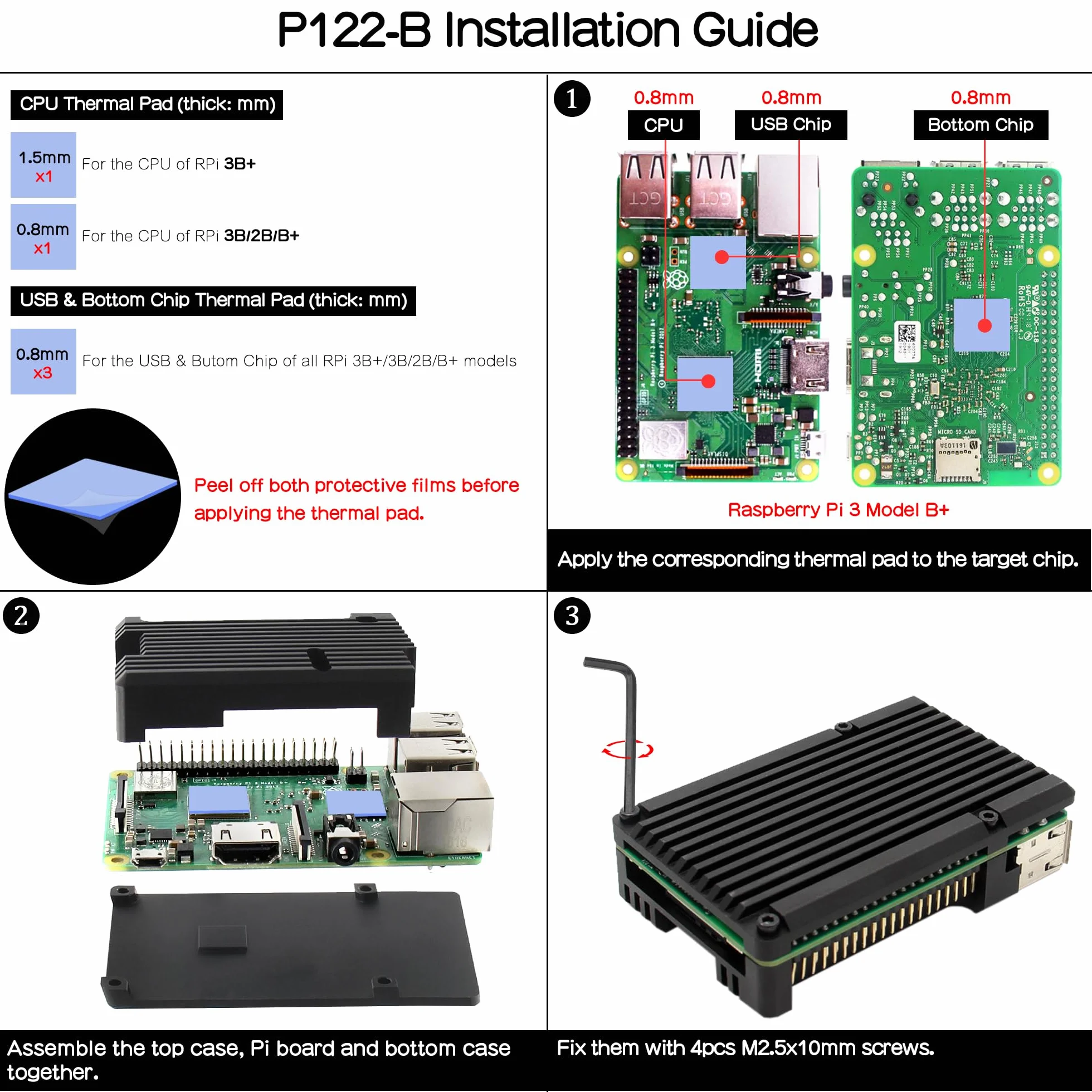 Obudowa chłodząca pasywna z aluminium dla Raspberry Pi 3B+/3B (czarny)