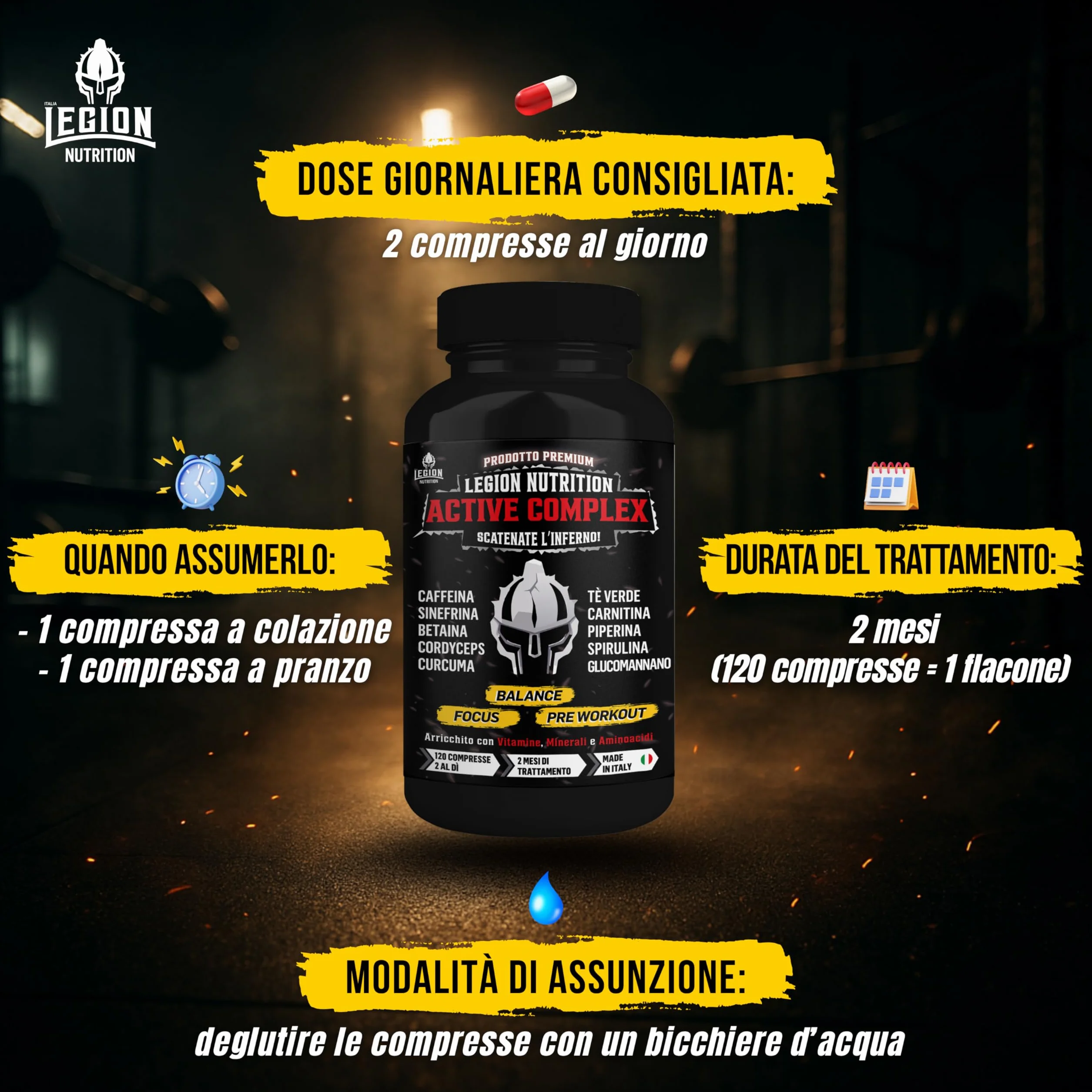 Legion Nutrition Integratore Alimentare Sostegno Metabolico 120 cpr Caffeina Sinefrina Carnitina Glucomannano