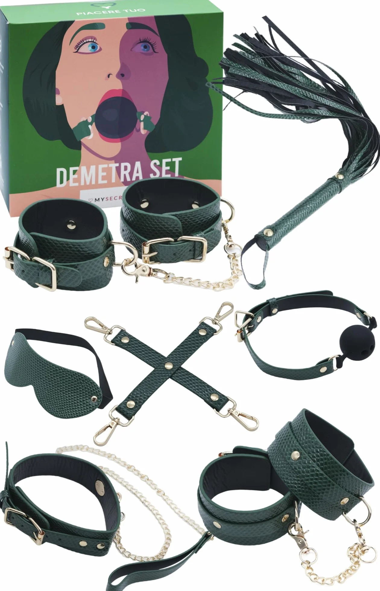Demetra Kit Bondage per Coppie BDSM Donna con Accessori Manette Frusta Sextoys