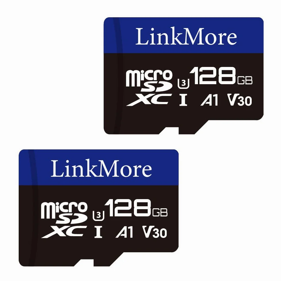 LinkMore Scheda Micro SDXC da 128 GB (2 pezzi), A1, UHS-I, U3, V30, compatibile con classe 10, velocità di lettura fino a 95 MB/s, velocità di scrittura fino a 45 MB/s, adattatore SD incluso