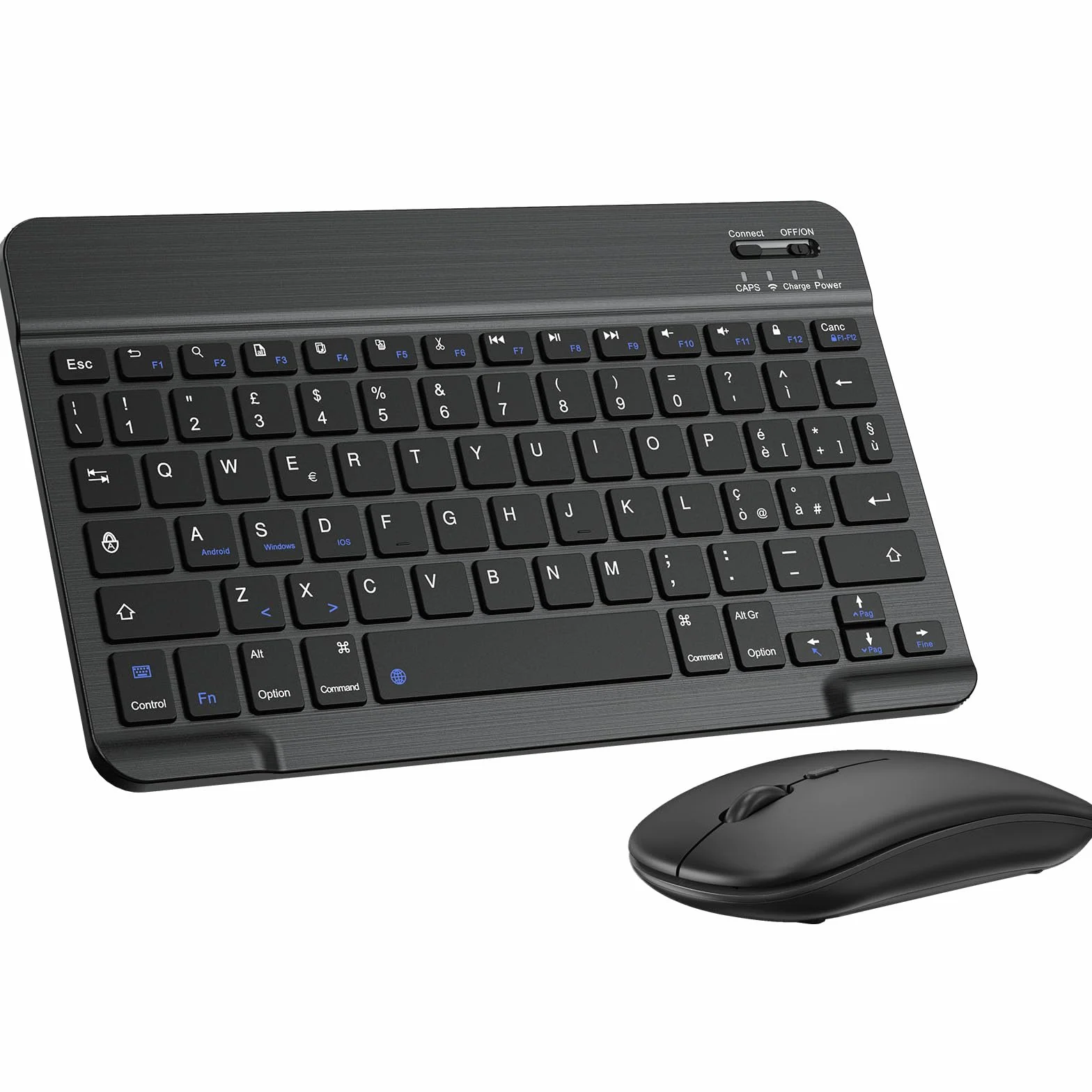 Cimetech Tastiera e mouse wireless Bluetooth, tastiera ergonomica ultrasottile con batteria ricaricabile integrata per iOS, Mac, iPad, Windows e sistemi operativi Android 3.0, Italiano QWERTY, nero