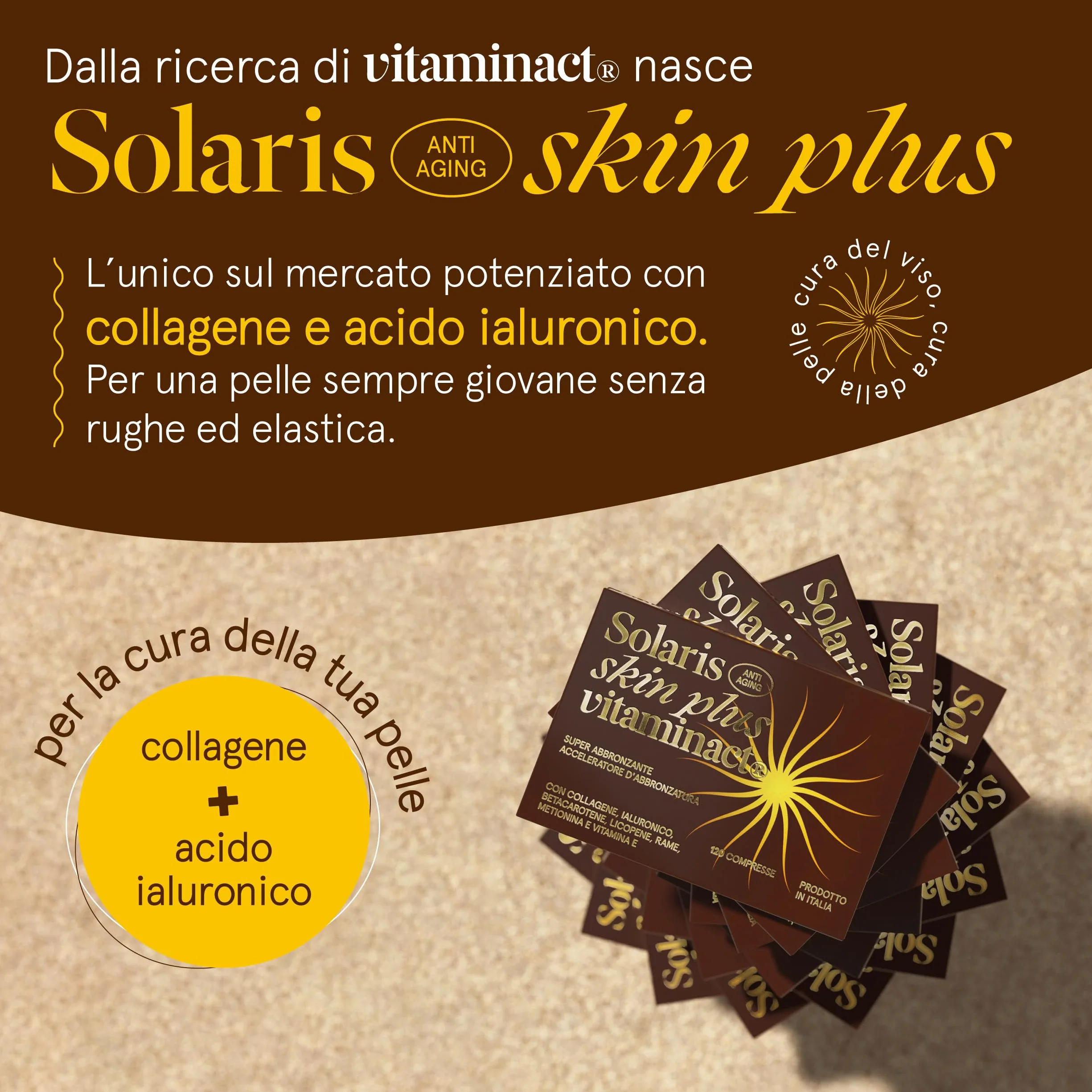 Integratore Abbronzatura SOLARIS con Collagene e Ialuronico – Betacarotene Puro – Acceleratore Abbronzatura – Attivatore Melanina – Scorta 4 mesi