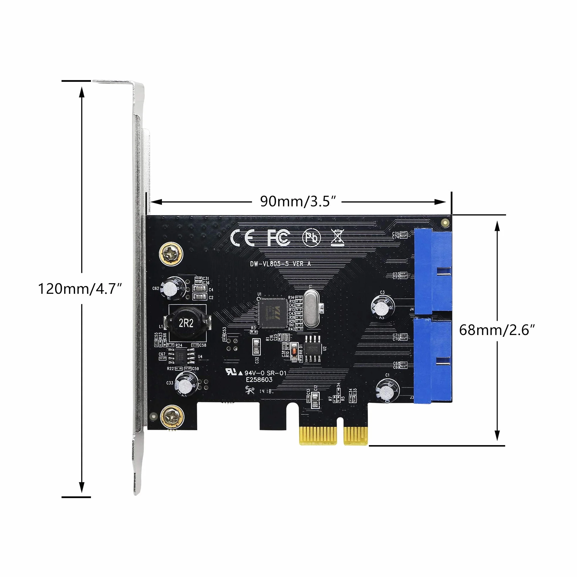 SINLOON PCI Express a doppia scheda USB 3.0 a 19 pin PCI-e a adattatore per porte maschio interno a 20 pin per PC (19 pin)