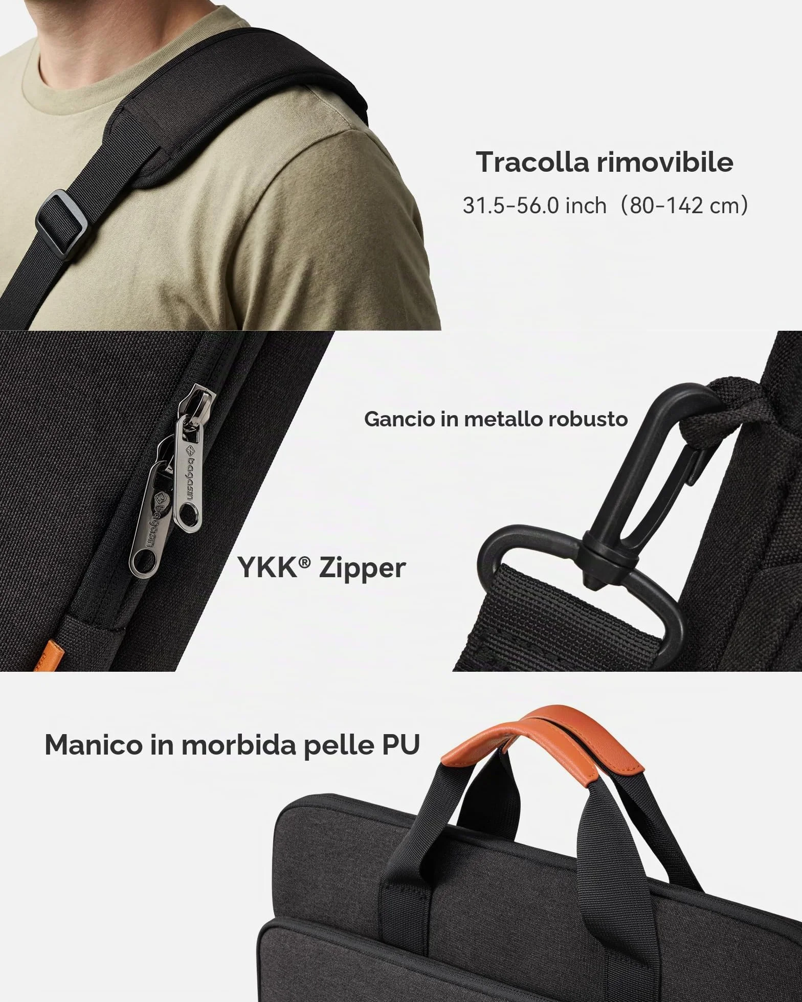bagasin Borsa per laptop, valigetta per computer portatile compatibile da 15,6" a 17,3", borsa a tracolla estensibile, borsa messenger, borsa da trasporto per notebook e PC