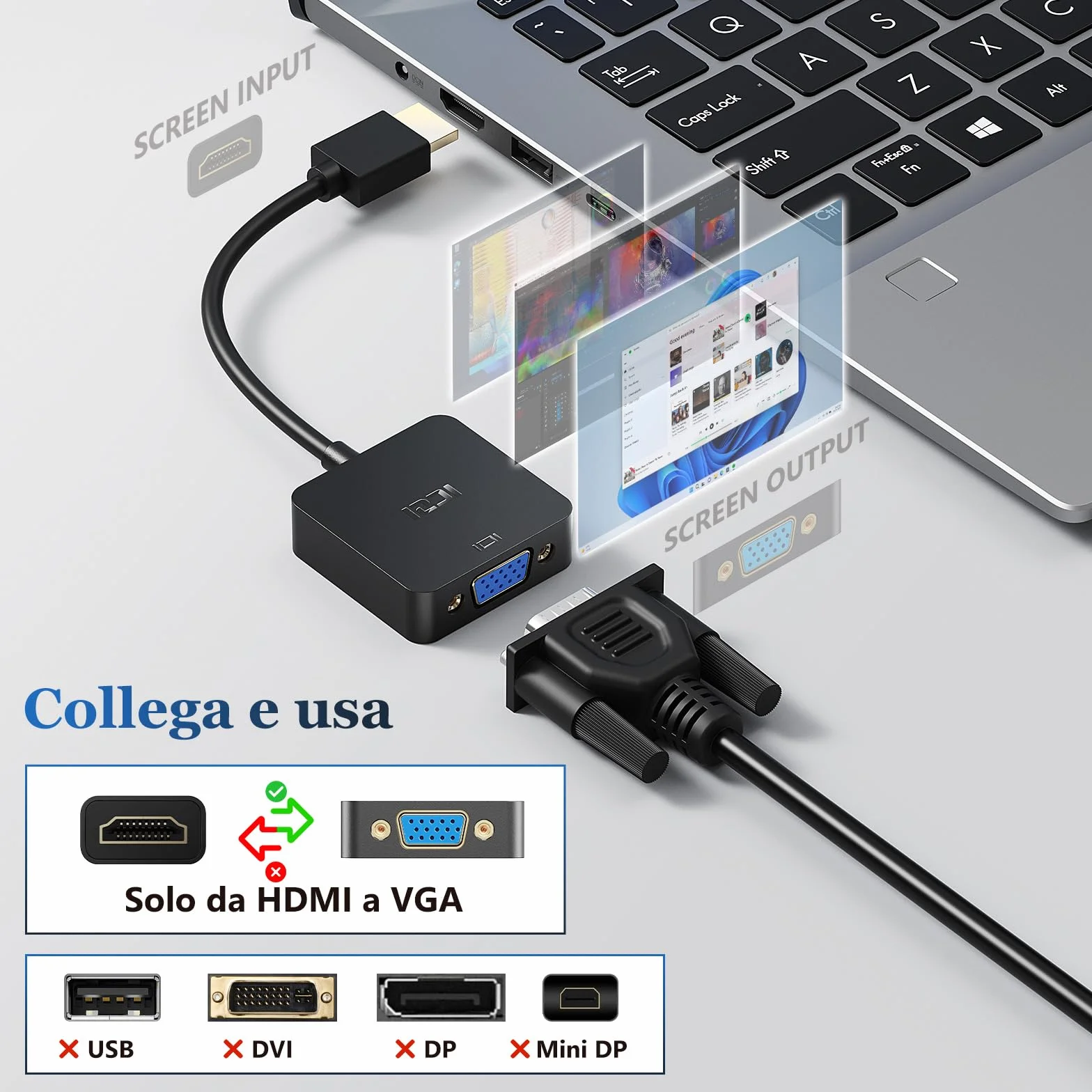 ICZI Adattatore VGA HDMI 1080p 60hz Full HD Convertitore HDMI Maschio a VGA Femmina per Computer Portatili, Chromebook, Raspberry Pi, Proiettore, Monitor - 2 Confezioni