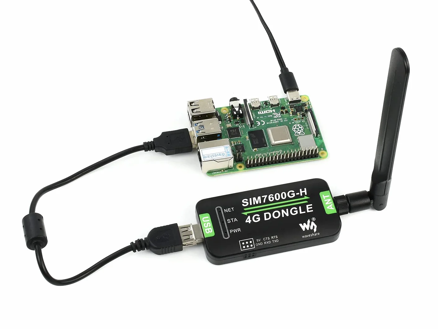 Waveshare SIM7600G-H 4G DONGLE, with Antenna, Compatible with Windows/Linux
