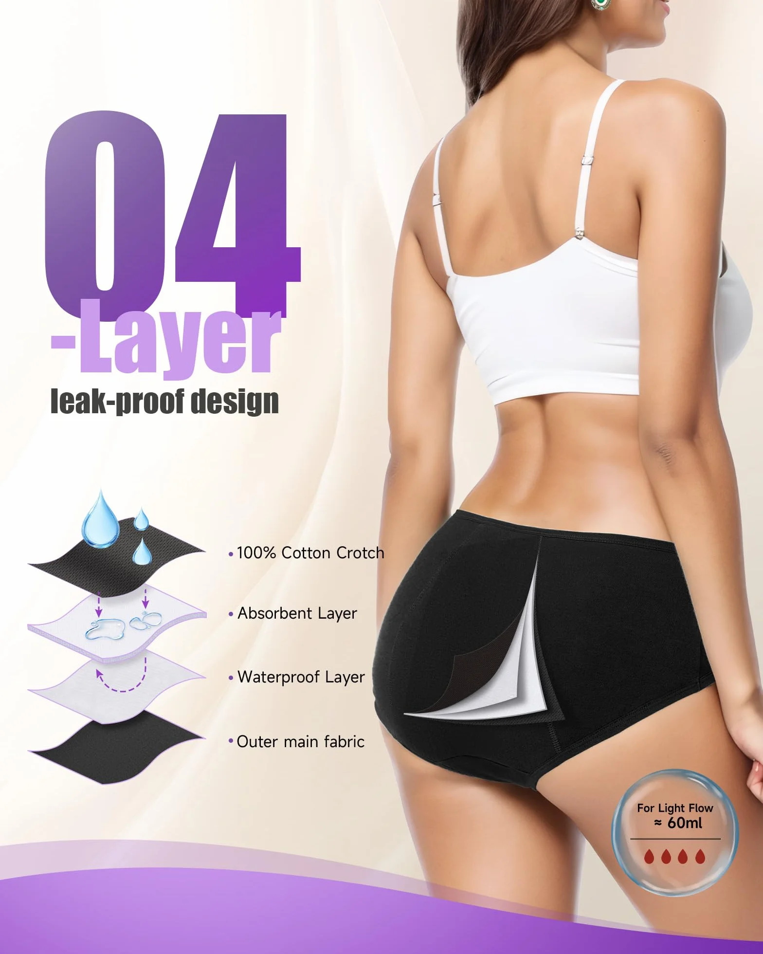 TANSTC Mutande Mestruali Donna Cotone 4 Strati Assorbenti Riutilizzabili 3 Pack