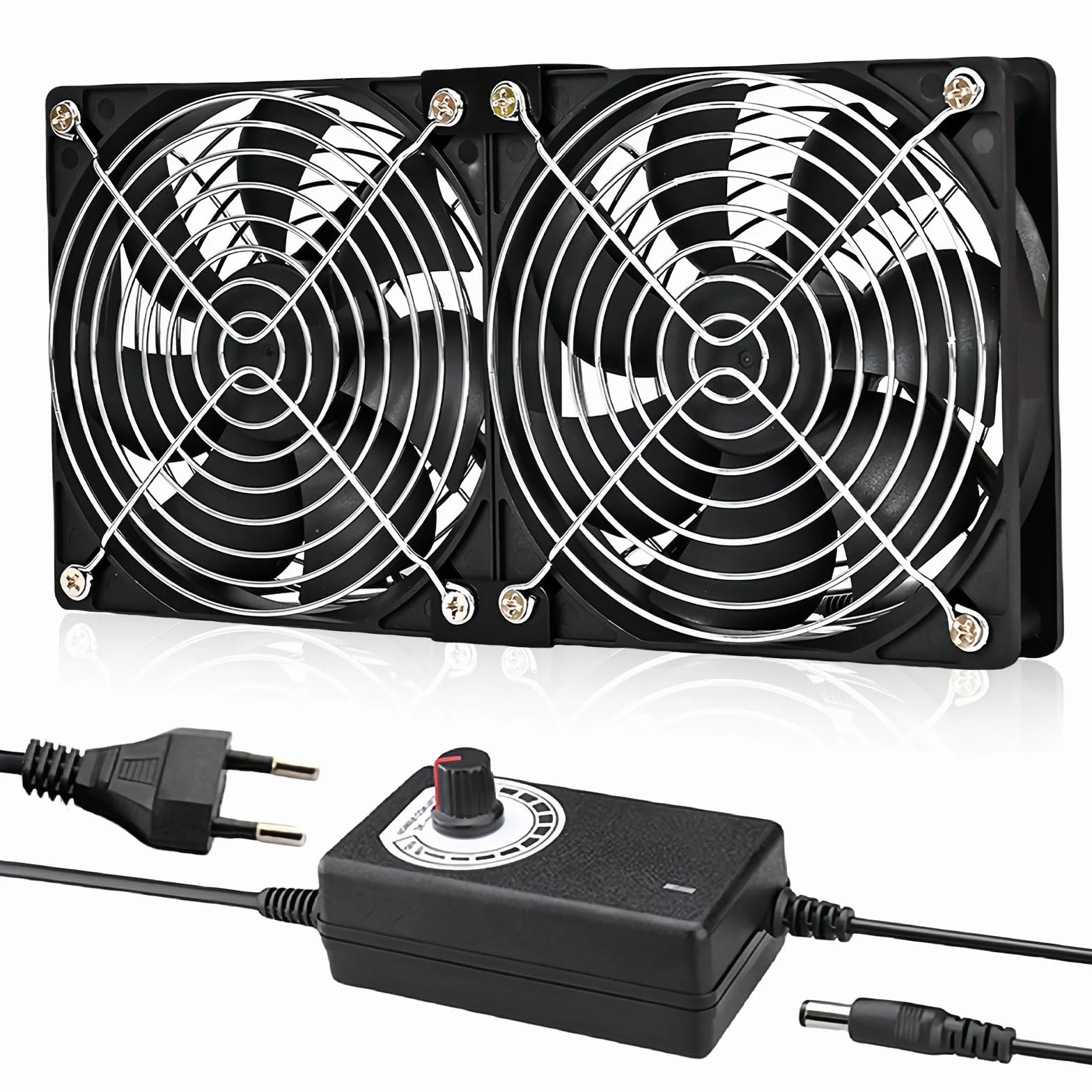 Ventola da 120 mm con controllo della velocità, 220 V, ventola di raffreddamento senza spazzole con copertura in metallo, grande volume d'aria, ventola di scarico silenziosa per computer