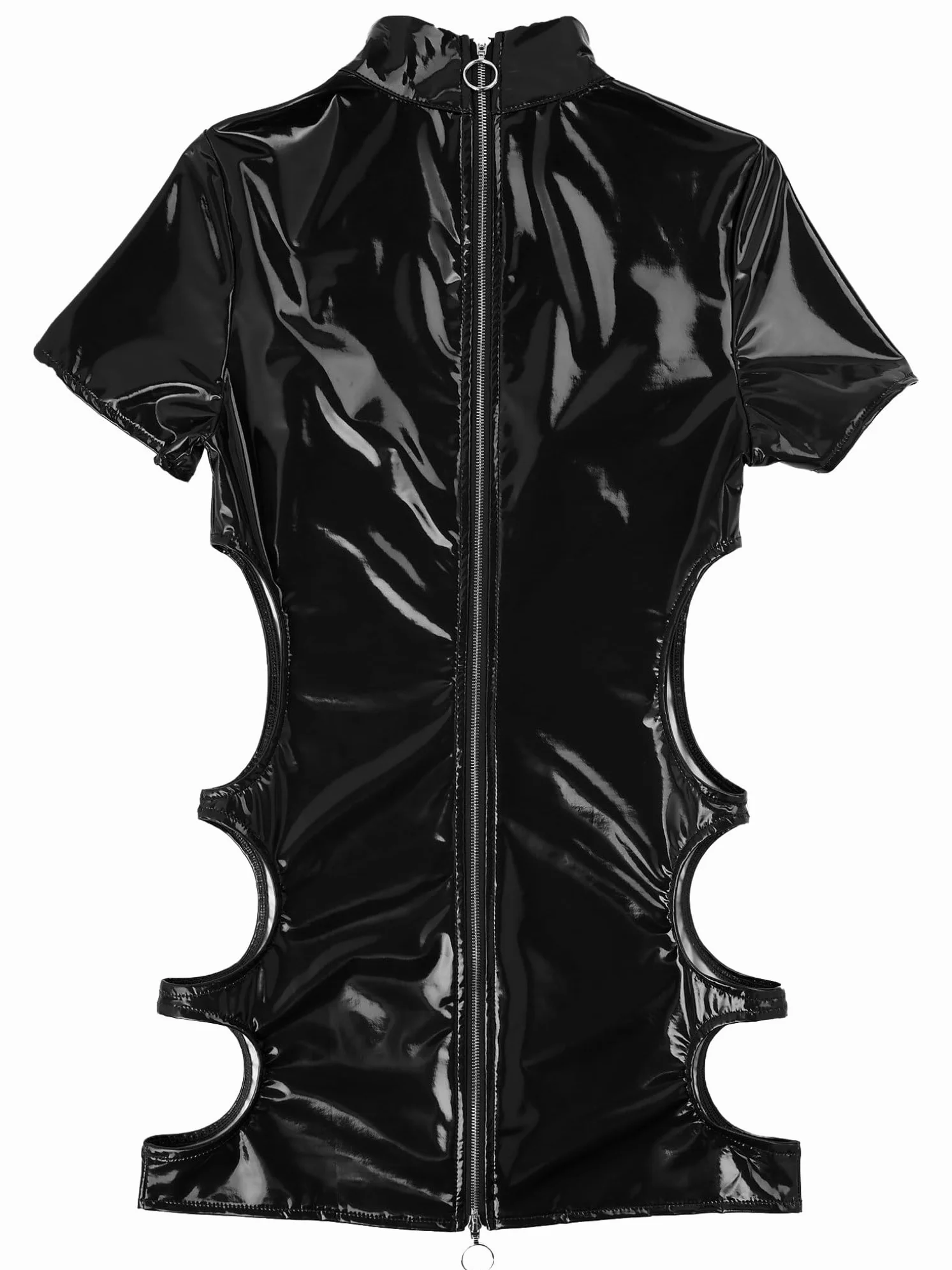 Freebily Abito in Pelle Donna Bodycon Mini Dress Wetlook Latex Nero