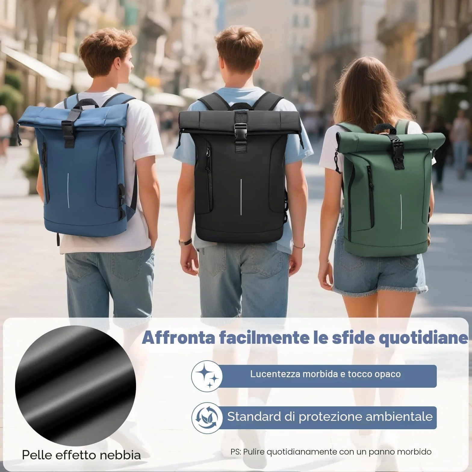 Zaino Rolltop Uomo Donna, Zaino Porta PC 17 Pollici Impermeabile, Grande zainetto da Viaggio Uomo Rains Zaini, Zaini Lavoro Uomo Elegante per Viaggi Lavoro Università Scuola Casual