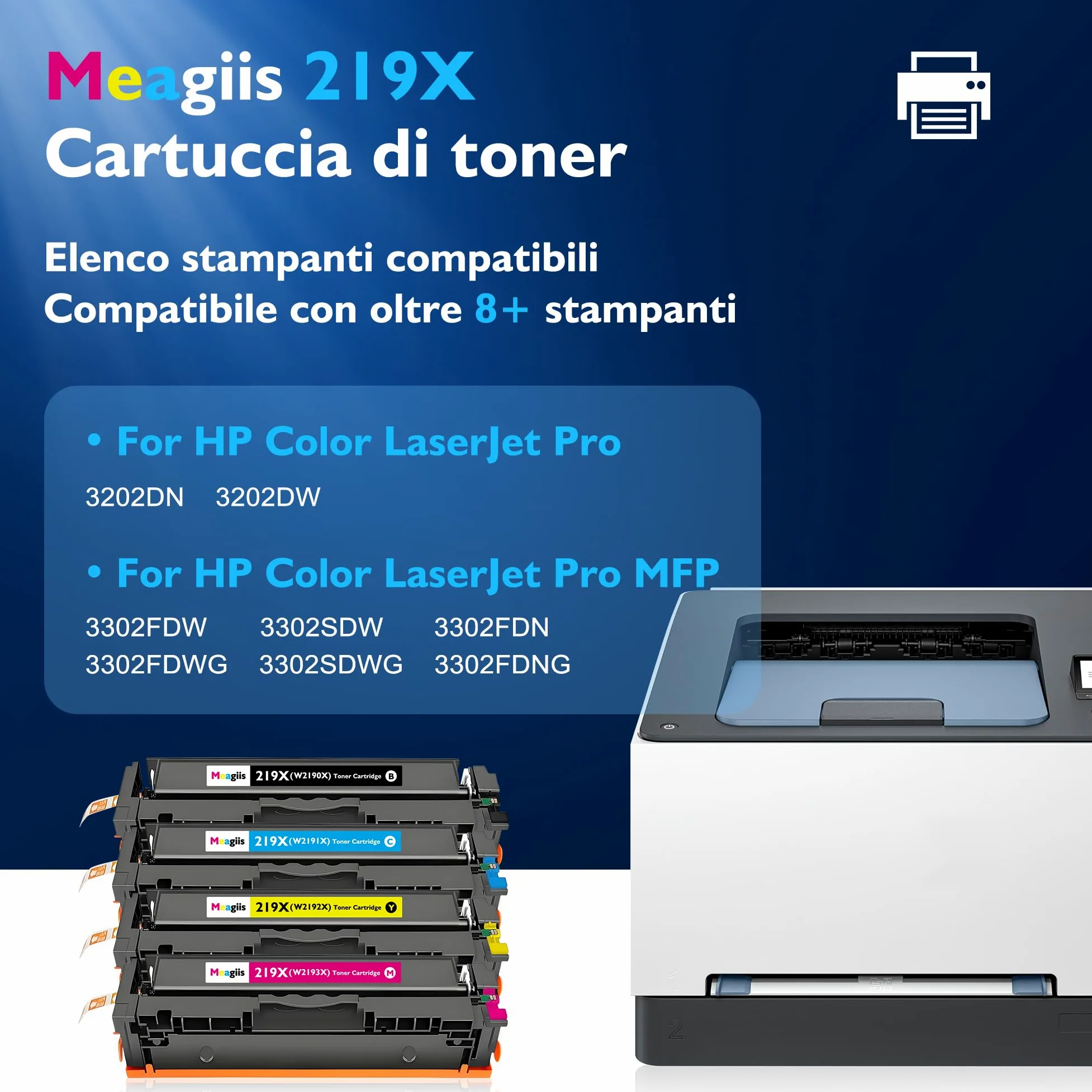 219X Toner Compatibili con HP 219X 219A Toner (Con Chip, 4 Pezzi) | Compatibili con HP Color LaserJet Pro 3202DN 3202DW 3302FDW 3302SDW 3302FDN 3302FDWG 3302SDWG 3302FDNG; Alta Resa di Pagine