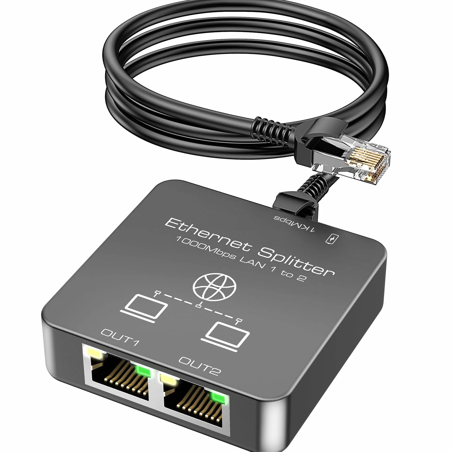 KiwiBird Switch ethernet 2 Porte, Splitter ethernet, 1000Mbps sdoppiatore Cavo LAN RJ45 gigabit, Mini Switch 1 Ingresso 2 uscite per Cat 8 7 6 5e 5 Compatibile con Router Fibra Ottica PC TV Box PS5
