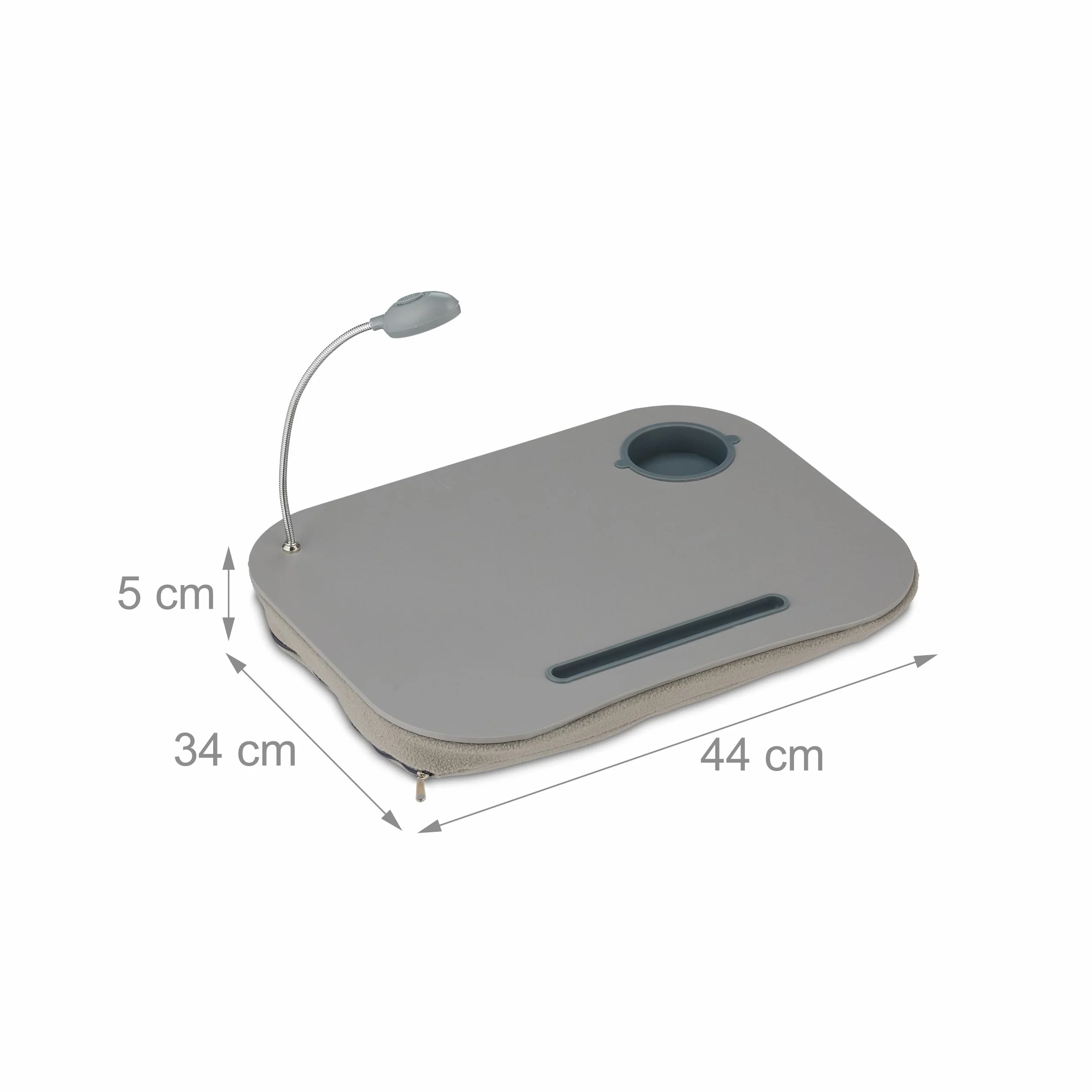 Relaxdays Supporto con Cuscinetto, Tavolino per Computer, Poggia PC, Cuscino imbottito, Luce LED, Grigio