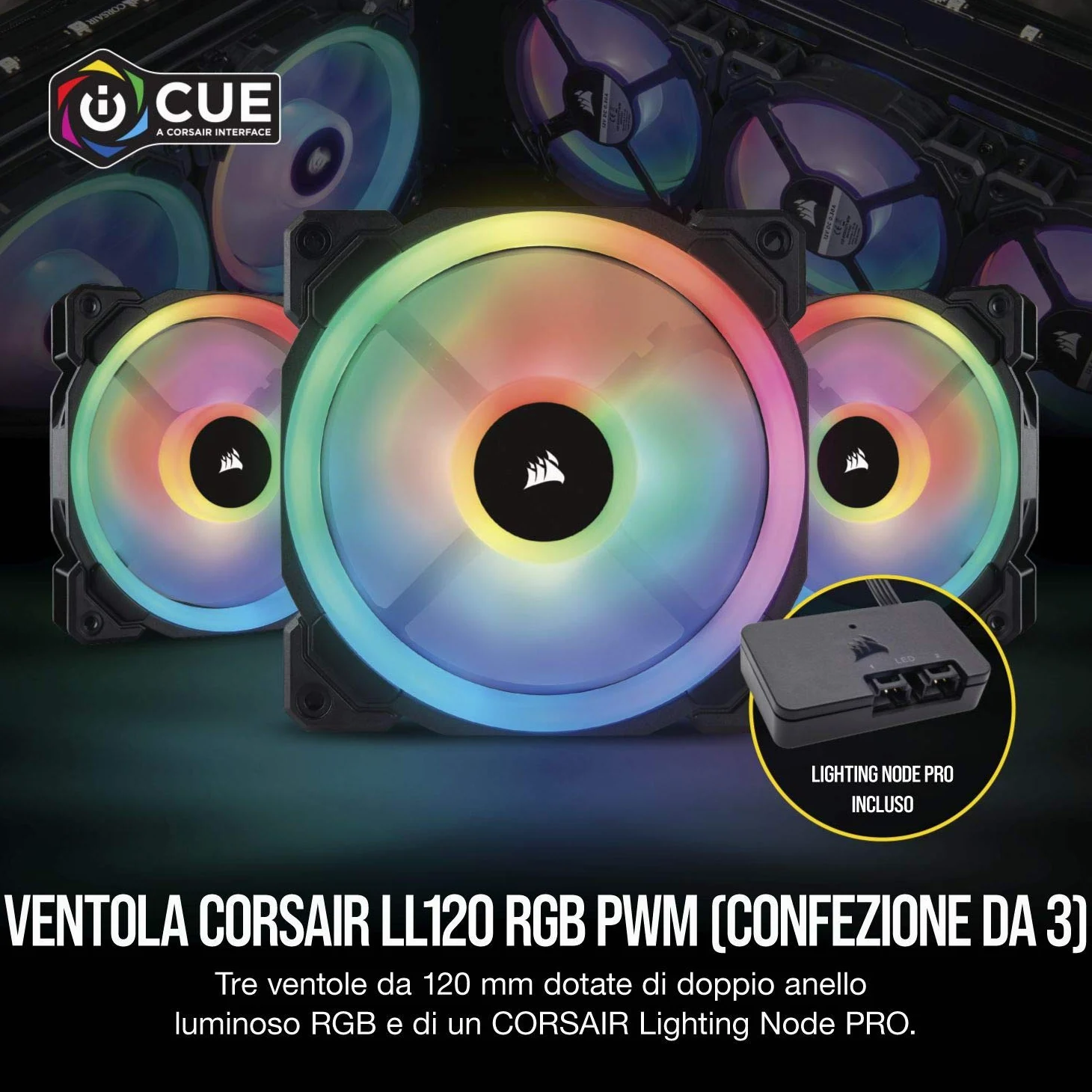 Corsair CO-9050072-WW Ventola per Case, Nero, 3 x 120 mm