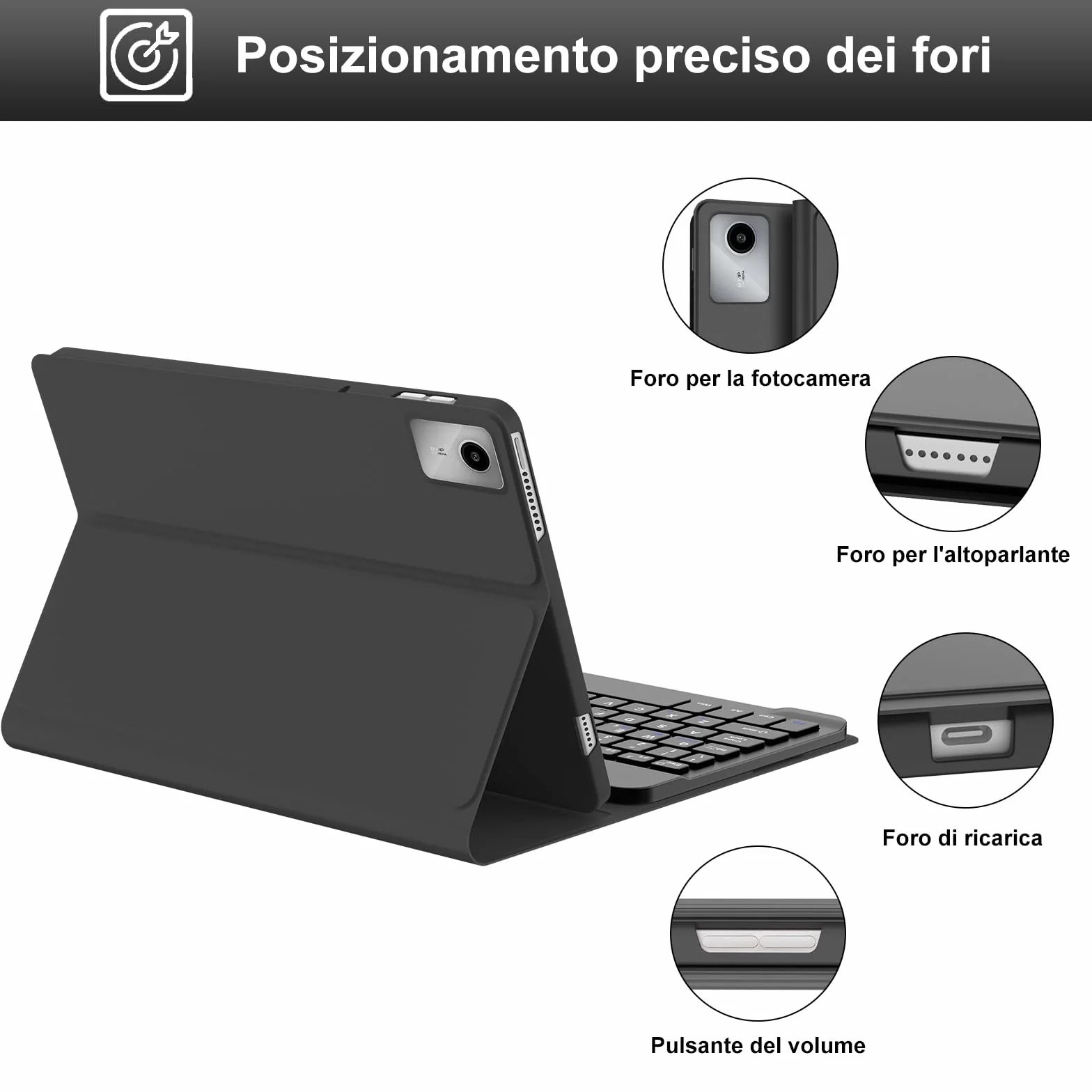 IVEOPPE Tastiera per Lenovo Tab M11 11" 2024, Cover Tastiera Layout Italiano Wireless Bluetooth per Lenovo Tab M11 11" 2024 (TB330FU/TB330XU),Nero