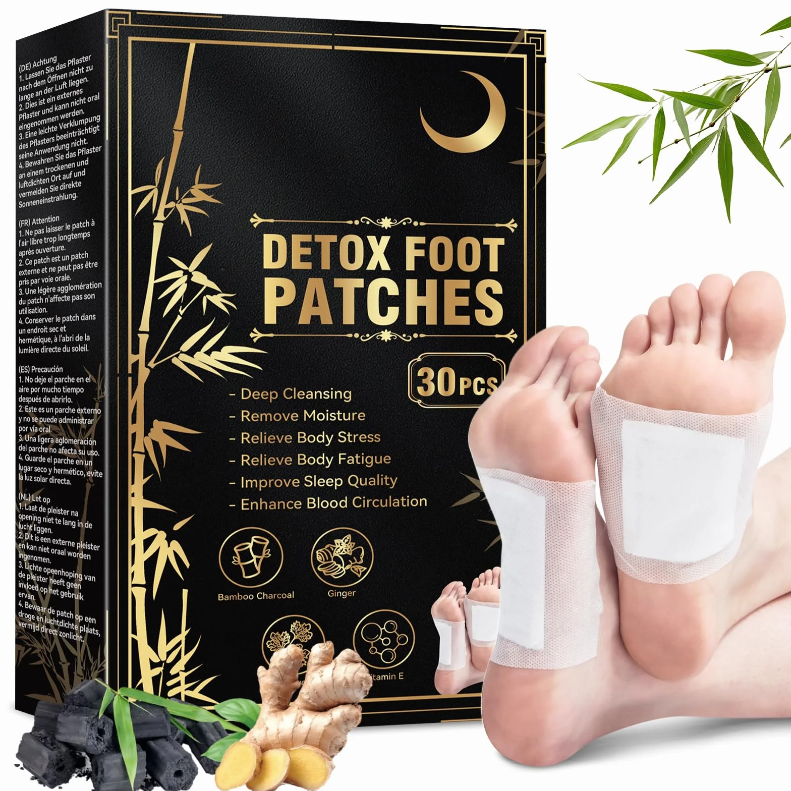 AstraVox Cerotti Detox Piedi 30 Pezzi Naturali Rimuovere Tossine Circolazione Sanguigna Stanchezza Stress