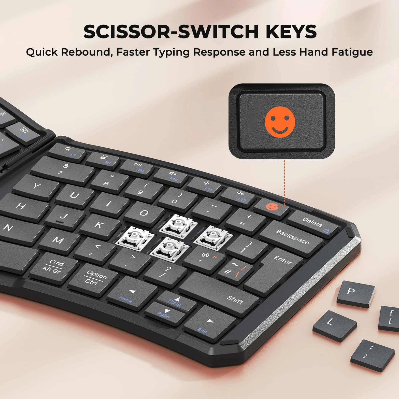 MEETION Tastiera Bluetooth pieghevole ergonomica, compatta, portatile, senza fili, per viaggi d'affari, ricaricabile, per PC, smartphone, iOS, Android, Windows, Mac, colore nero