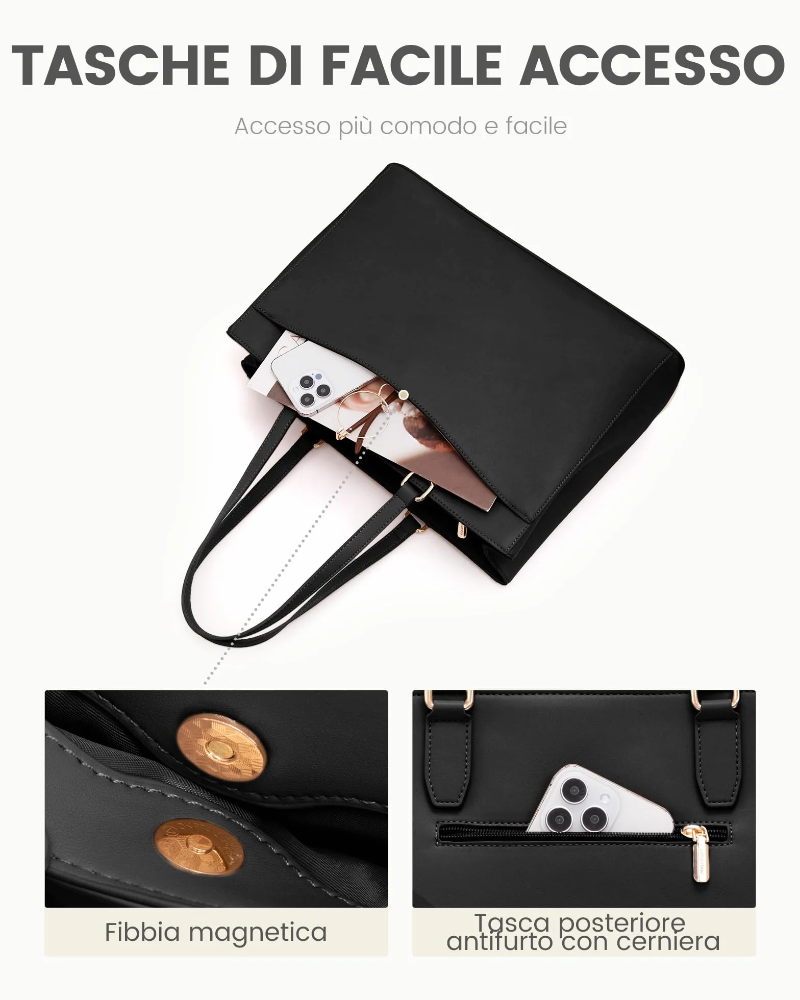 LOVEVOOK Borsa Donna Grande, PU Pelle Borse da Lavoro Università Tote Bag porta PC, Elegante Borsa Tracolla per Ufficio University Docente Scuola