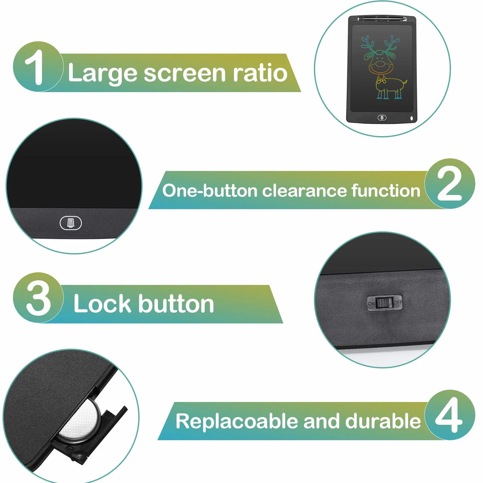 Czemo Tavoletta Grafica LCD 10 Pollici Colorato, Elettronico Portatile Disegno Pad Writing Tablet con Stilo, Nero