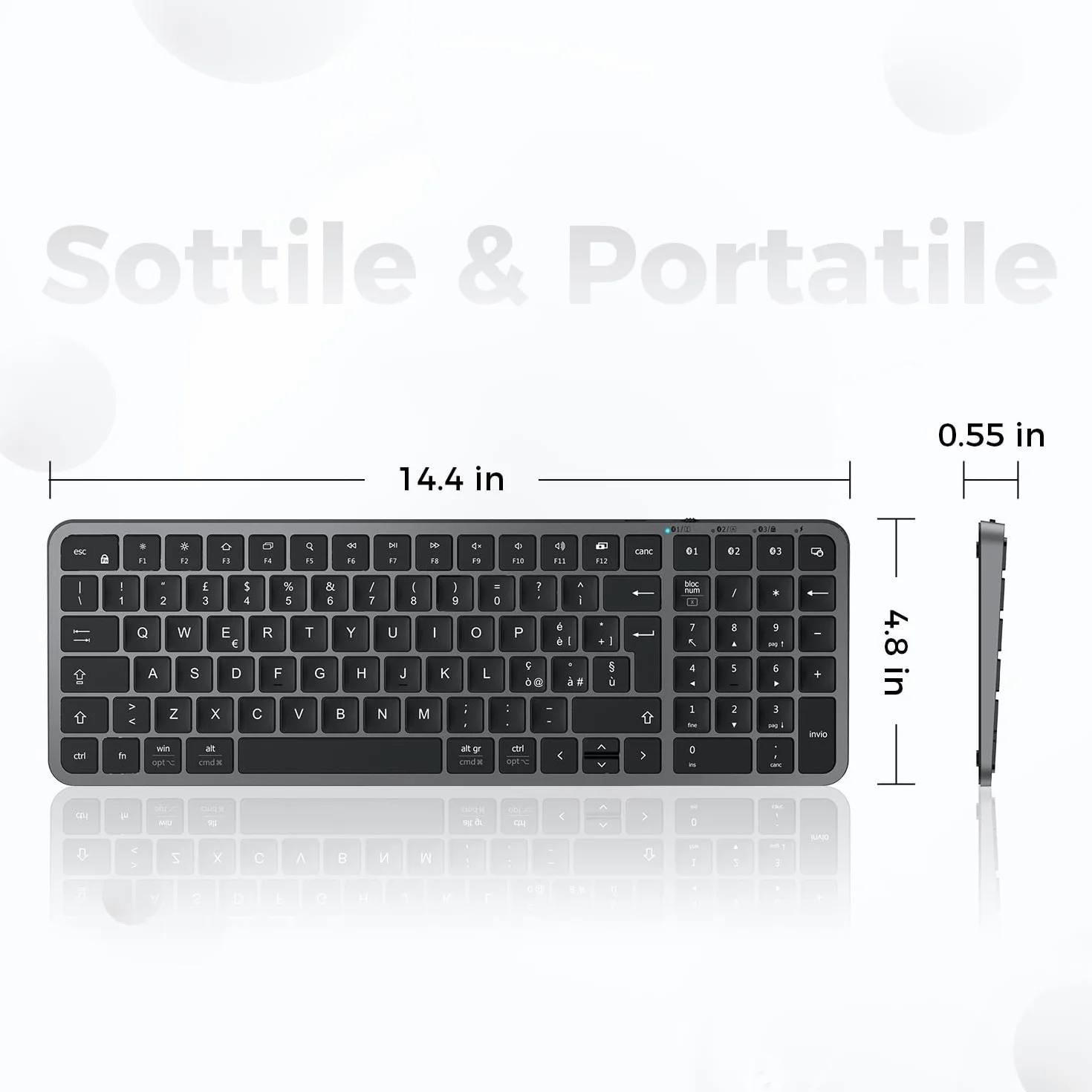 iClever Tastiera Bluetooth Wireless Ricaricabile Compatta Multi-Dispositivo USB-C Silenziosa Compatibile Mac iPad Tablet iMac Laptop