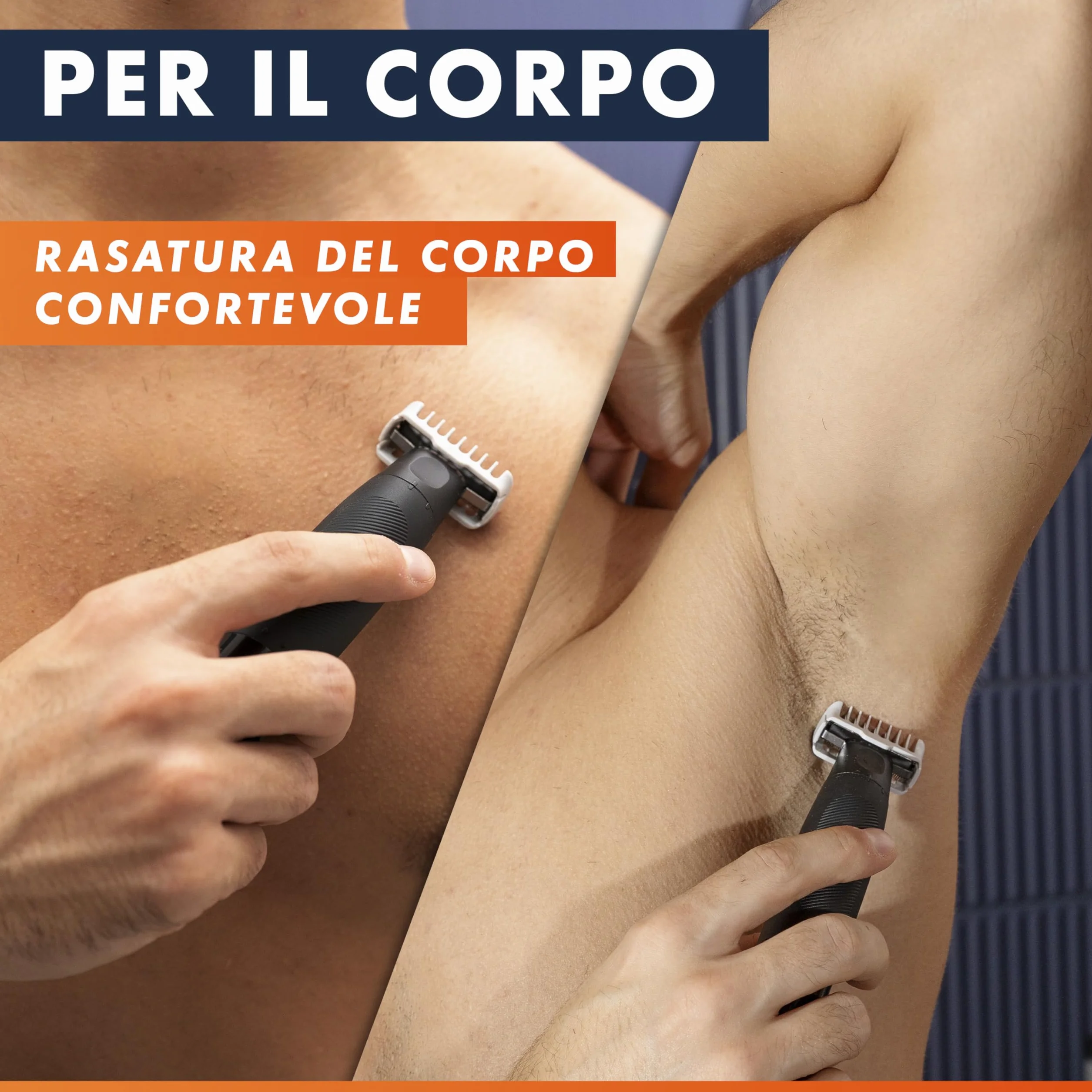 Gillette Fusion One Rasoio Elettrico Uomo Barba e Corpo, 3 Pettini Barba (1,2,5mm), Testina Oscillante, Impermeabile, 45 Min Autonomia