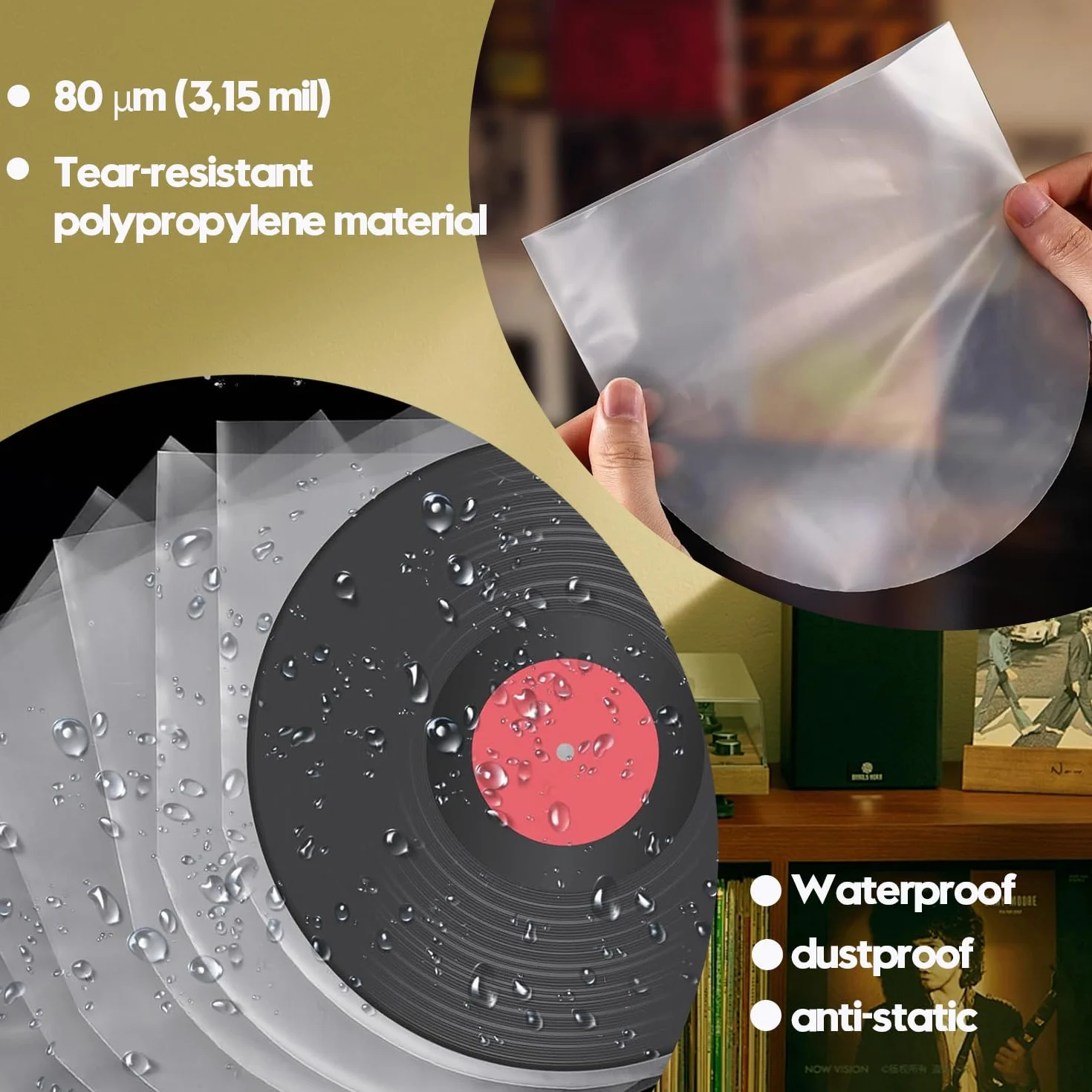 50 pezzi di maniche interne per dischi in vinile da 12 pollici, maniche protettive in plastica per LP, maniche protettive in vinile trasparente senza acidi per album, maniche di stoccaggio