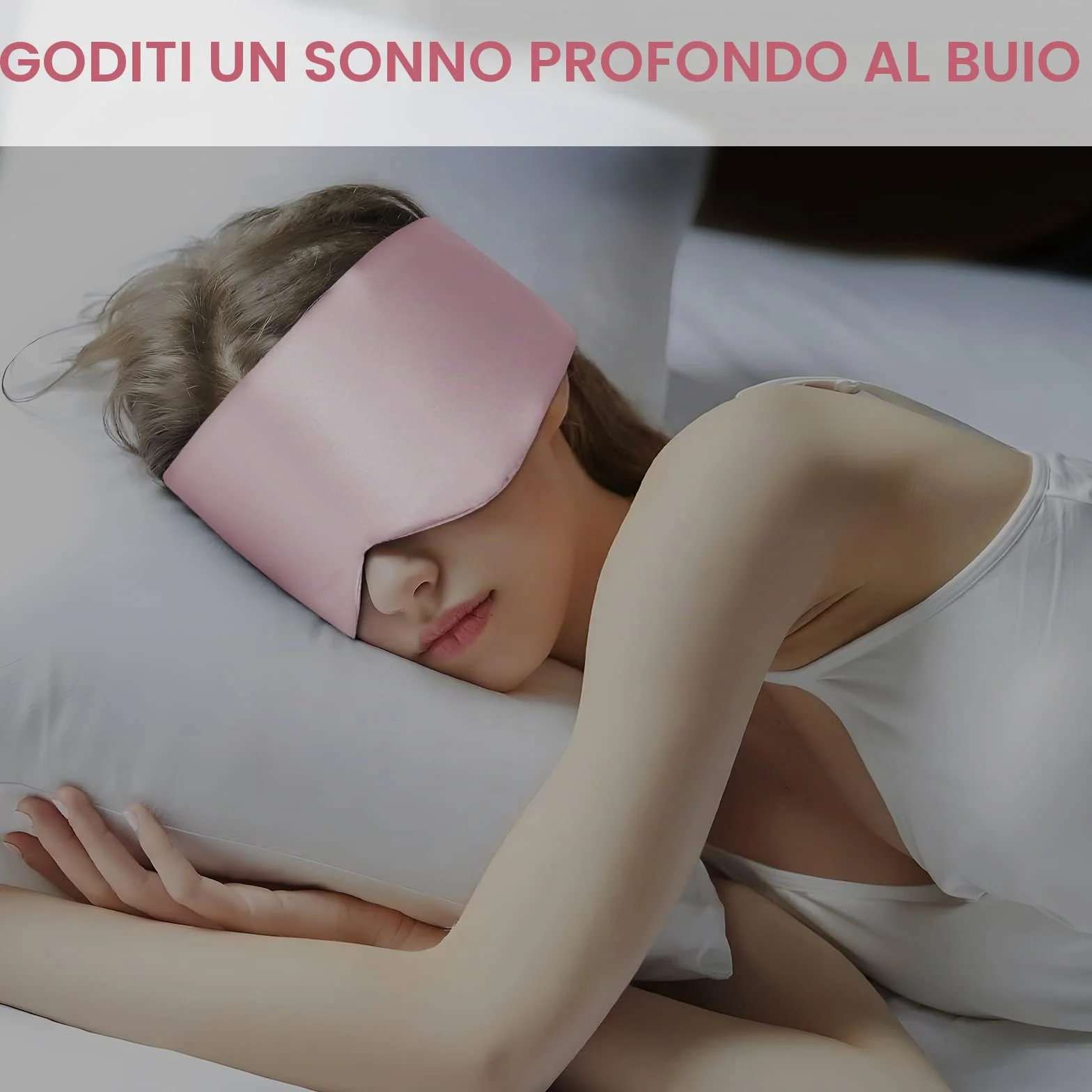 Mascherina per dormire in seta di gelso 100% regolabile rosa