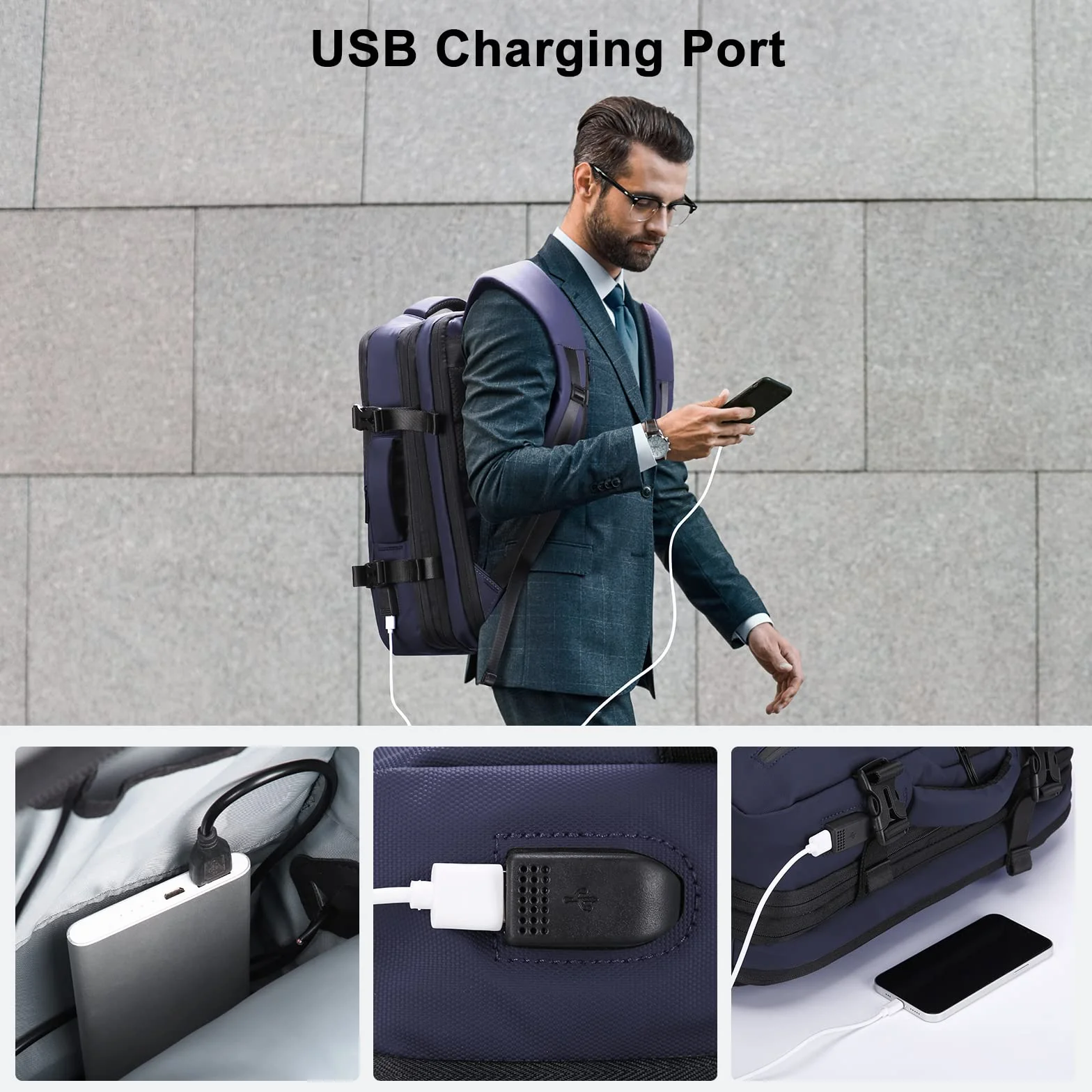 HOMIEE Zaino da Viaggio Aereo Zaino Porta PC 15.6 Pollici Zaini Uomo Impermeabile Anti-furto Antifurto Zaino Computer Portatile con Caricatore USB per Scuola Lavor Università