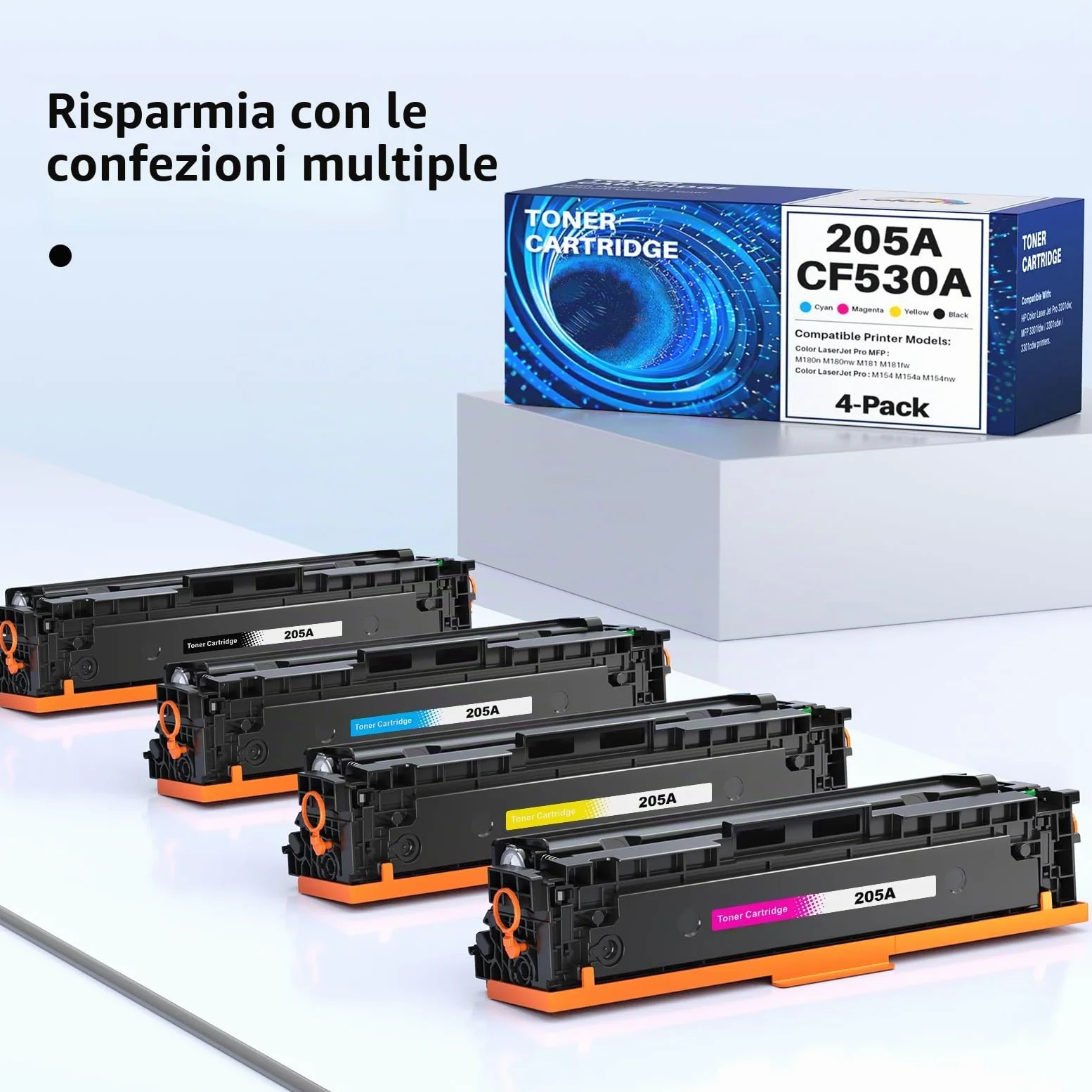 colorfly 205A Toner compatibile con HP 205A CF530A CF531A CF532A CF533A per HP MFP M181fw Toner per Color Laserjet Pro MFP M180n M181FW M180NW M180FW M181N M154A, 4 Pezzi.
