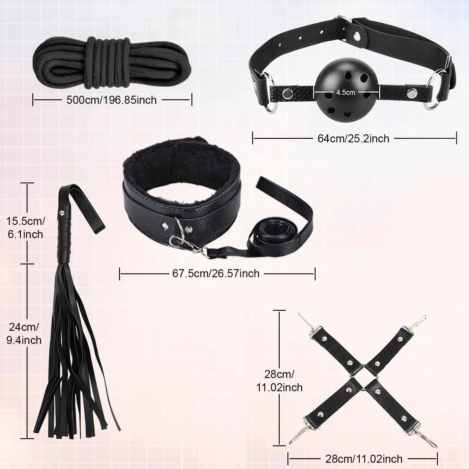 BDSM Kit Bondage 11 Pezzi Accessori con Manette Caviglia Morsetti Capezzoli Sex Toys Set per Coppie