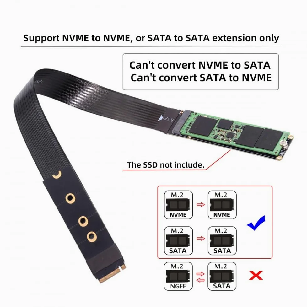 CY Adattatore NGFF M-Key NVME maschio a femmina estensione cavo PCI Express 30 cm PCI-E 4.0 per scheda madre SSD 2230/2242/2260/2280