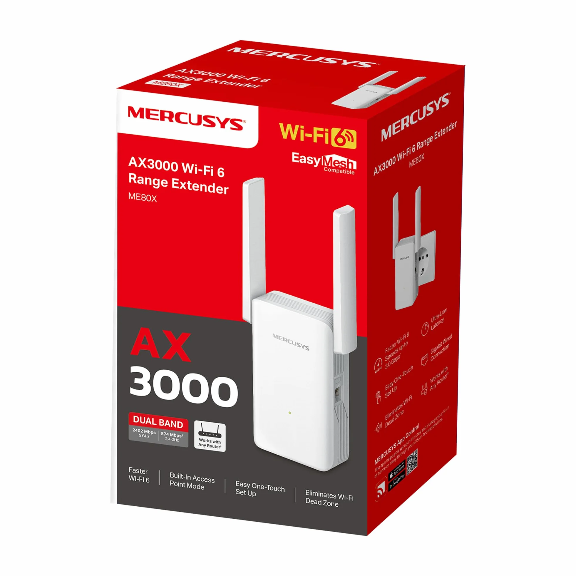 Mercury TP-Link ME80X Ripetitore WiFi 6 AX3000Mbps, 1 Porta Gigabit Ethernet, Ripetitore WiFi Potente per Casa, Wifi Extender, Compatibile con Tutti i Box Internet, 2 Antenne Esterne, Modalità RE/AP.