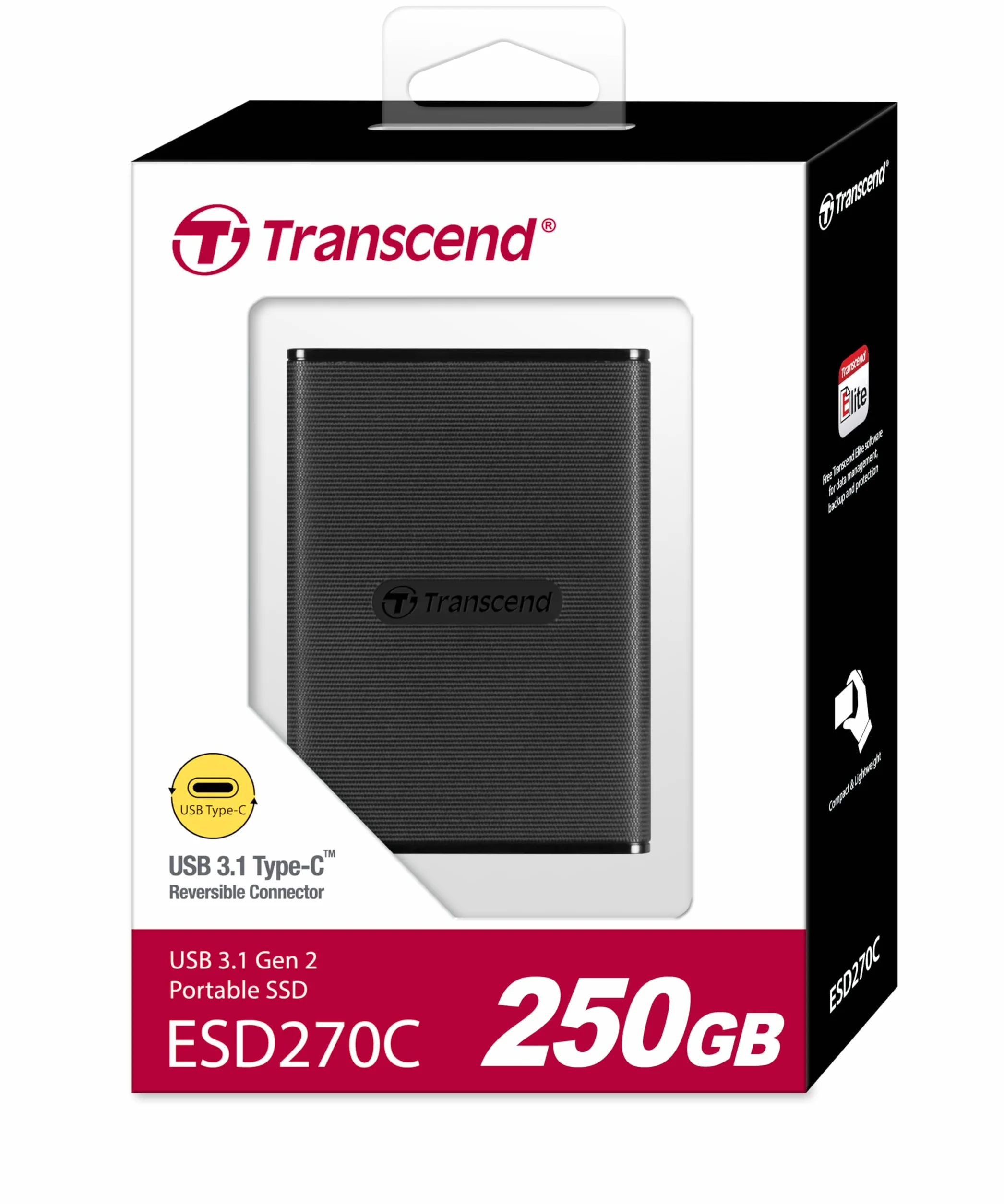 Transcend SSD portatile ESD270C da 250 GB USB 3.1 Gen 2 Type-C, fino a 520/460 MB/s, per desktop, laptop, dispositivi mobili e console di gioco - TS250GESD270C
