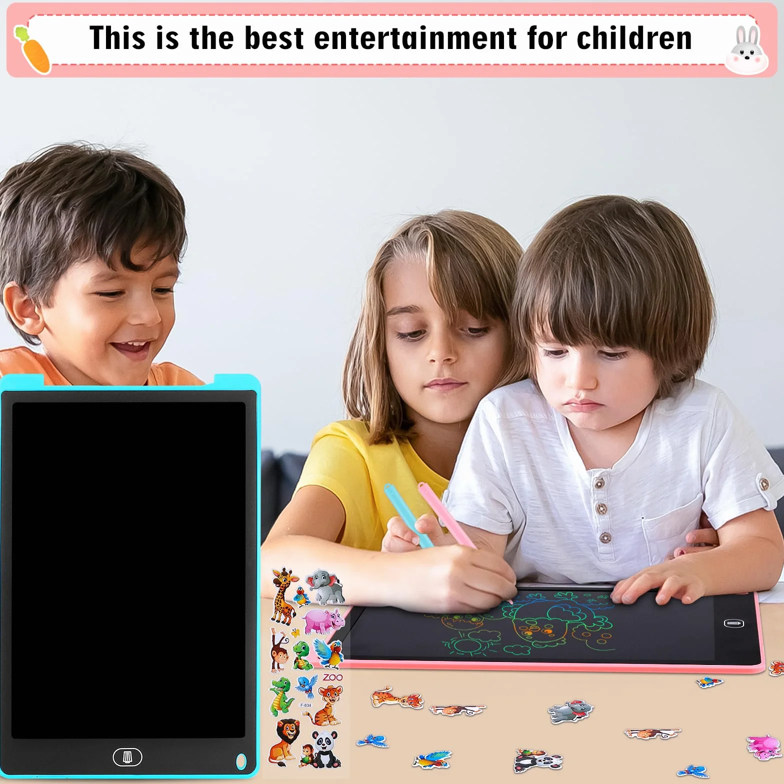 Tavoletta Grafica LCD 12 Pollici 2 Pezzi Schermo Colorato per Bambini 3-6 Anni Blu+Rosa