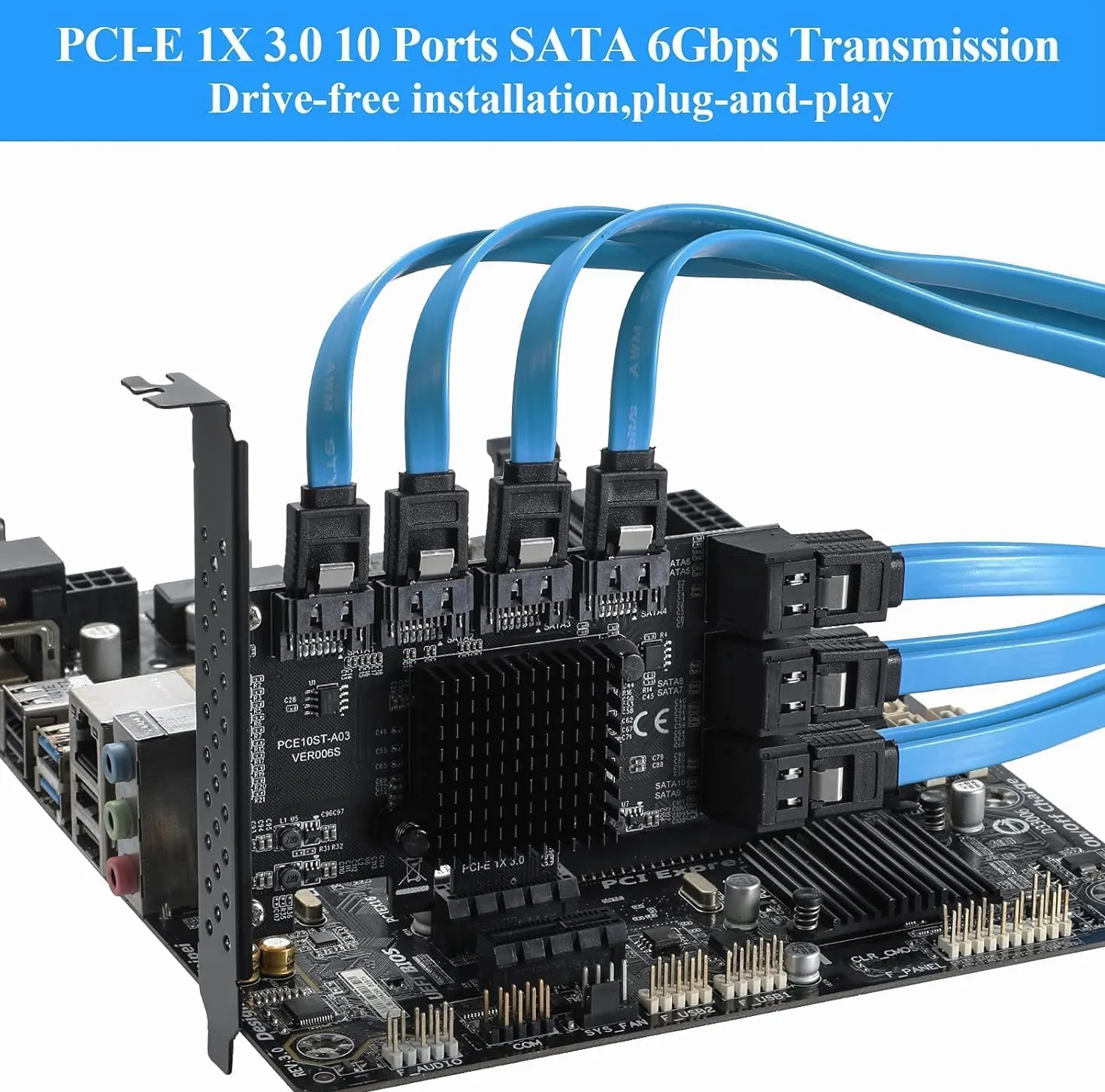 Scheda PCIE 1X SATA a 10 porte,Scheda di espansione PCIe con controller SATA 3.0 da 6 Gbps,Non Raid,Supporto 10 dispositivi 3.0,con supporto a basso profilo e 10 cavi (Chip: ASM1166)