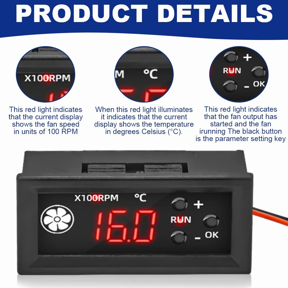 PWM Fan Speed Controller 12V DC Regolatore di Velocità Ventola Display Digitale Temperatura Sonda PWM 3A 25kHz