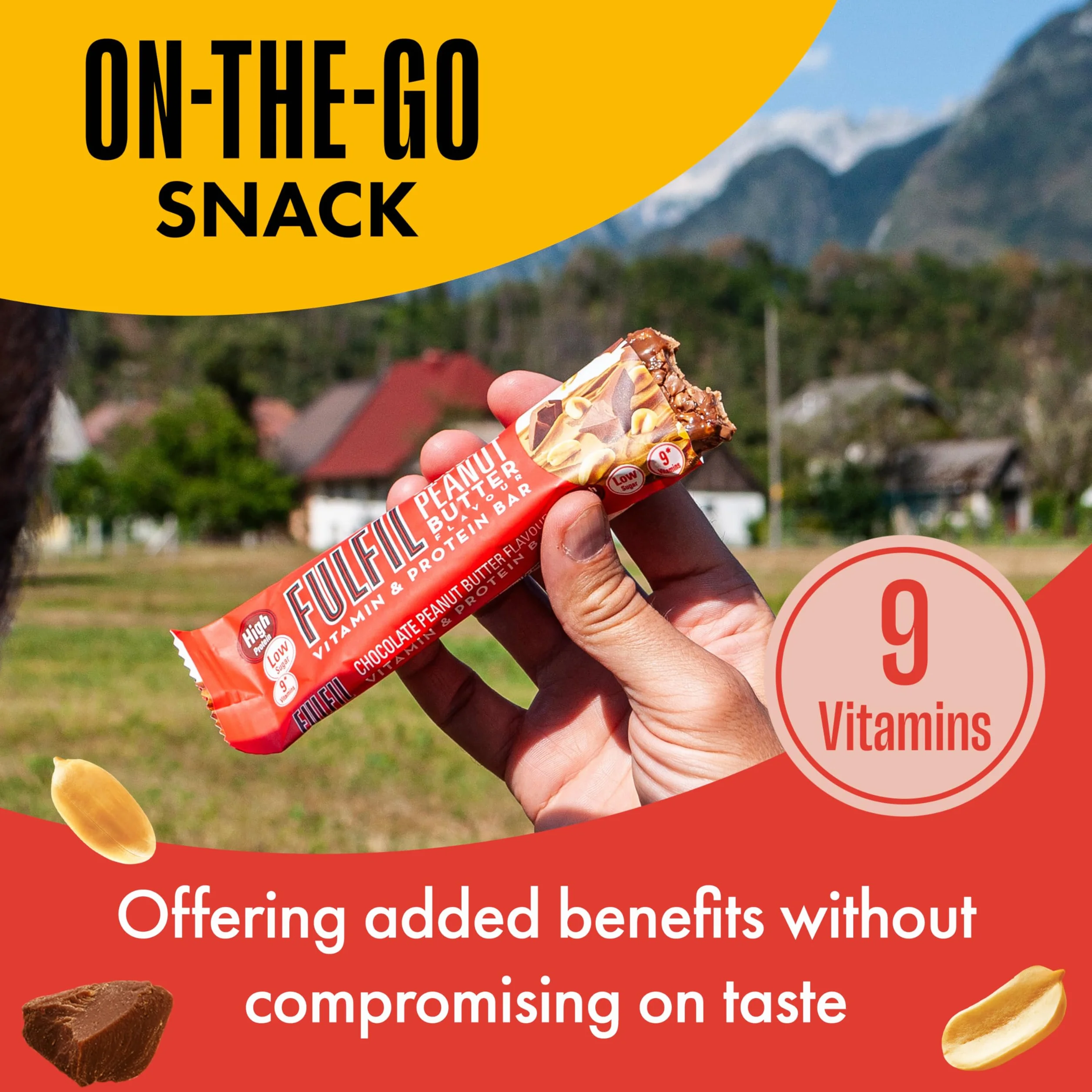 Fulfil Barrette vitaminiche e proteiche Gusto cioccolato al burro di arachidi 15 g proteine 9 vitamine basso zucchero