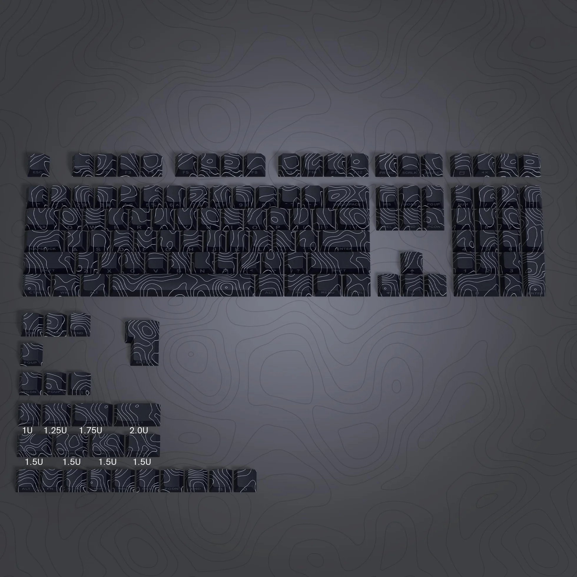 dagaladoo, Copritasti in PBT traslucidi con stampa laterale, 60–75–100%, linee retroilluminate, profilo Cherry, colore nero topografico (solo copritasti)