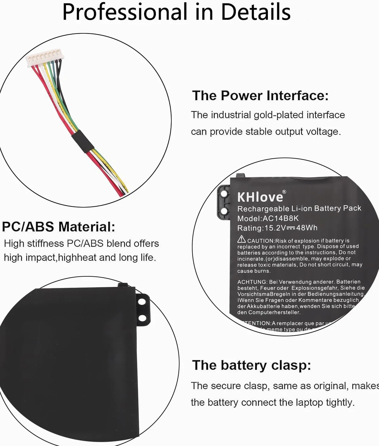 AC14B8K 4ICP5/57/80 - Batteria per PC portatile Acer Aspire R11 R3-131T R5-471T R7-372T R7-371T R5-571T E5-721 E5-731 E5-771G E5-731G ES1-5721-5721G ES1-7. 11 ES1-711G A515-51G A515-52G
