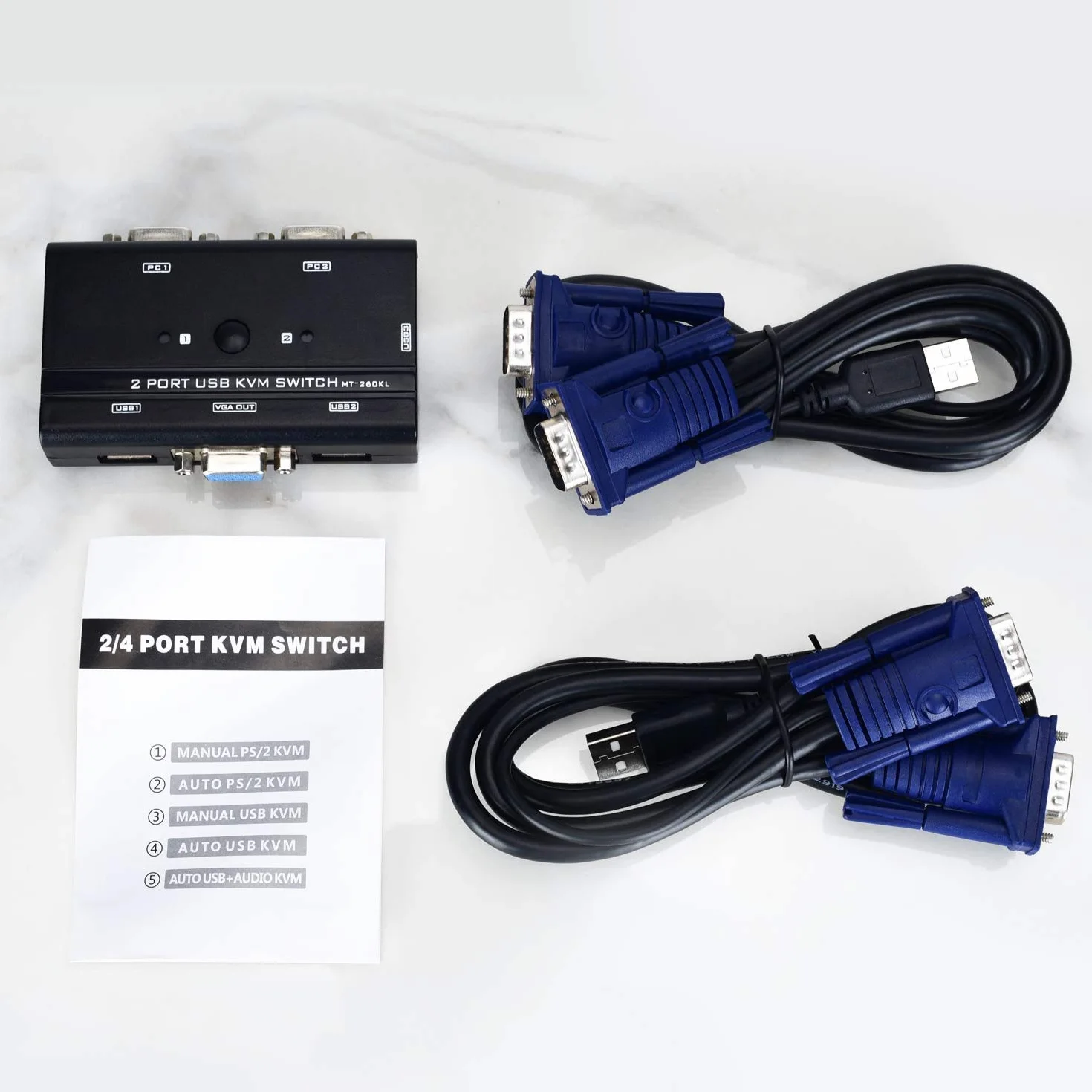 TCNEWCL KVM Switch VGA 2 PC 1 Monitor, 2 porte Commutatore VGA USB con 2 Cavi KVM, per PC Monitor Tastiera Mouse Scanner Stampante