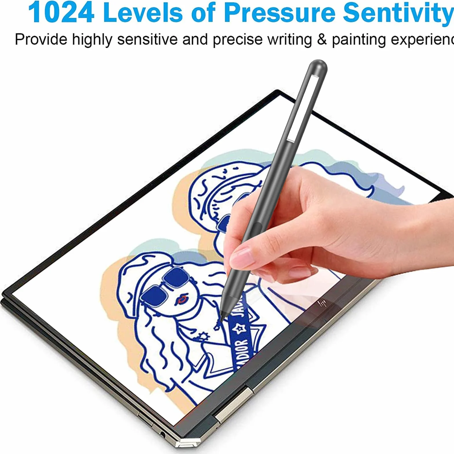 ANYQOO MPP Stylus Penna 1.51 con sensibilità alla pressione 1024, Palm Rejection, batteria AAAA, compatibile con Microsoft Surface e alcuni Asus, Dell, HP, 2 ricariche sostituibili