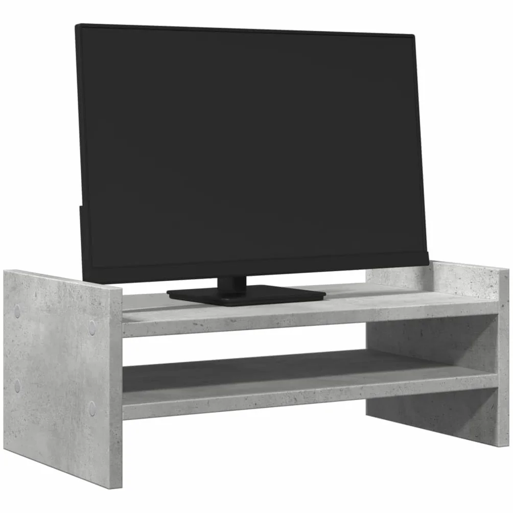 Supporto per monitor in legno grigio cemento, 50 x 27 x 20 cm, per scrivania per computer, scrivania, supporto per laptop, monitor con 2 ripiani, per ufficio e home office