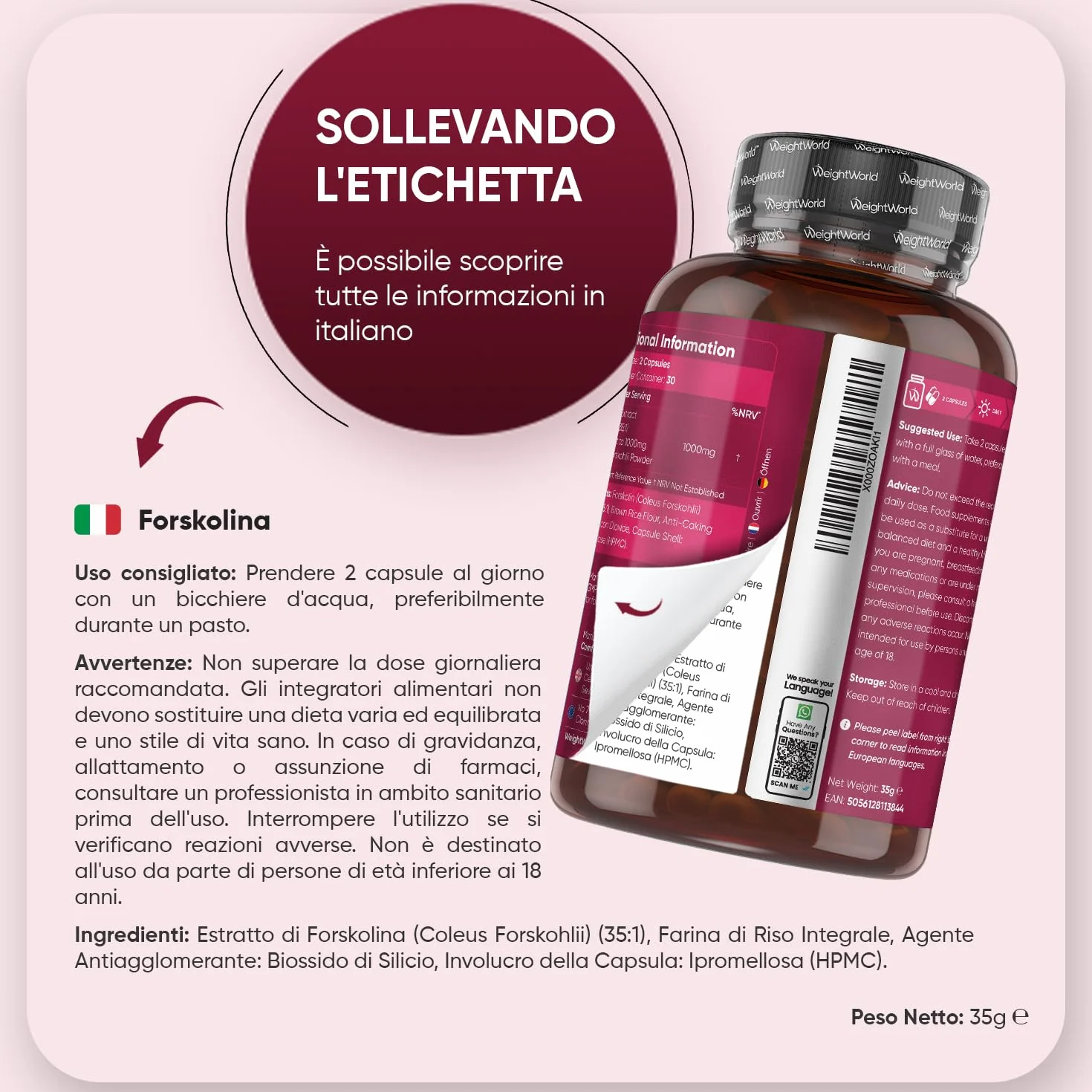 Forskolina 60 Capsule Vegane 1000mg per Dose 35:1 Coleus Forskohlii Integratore Polvere Senza Glutine